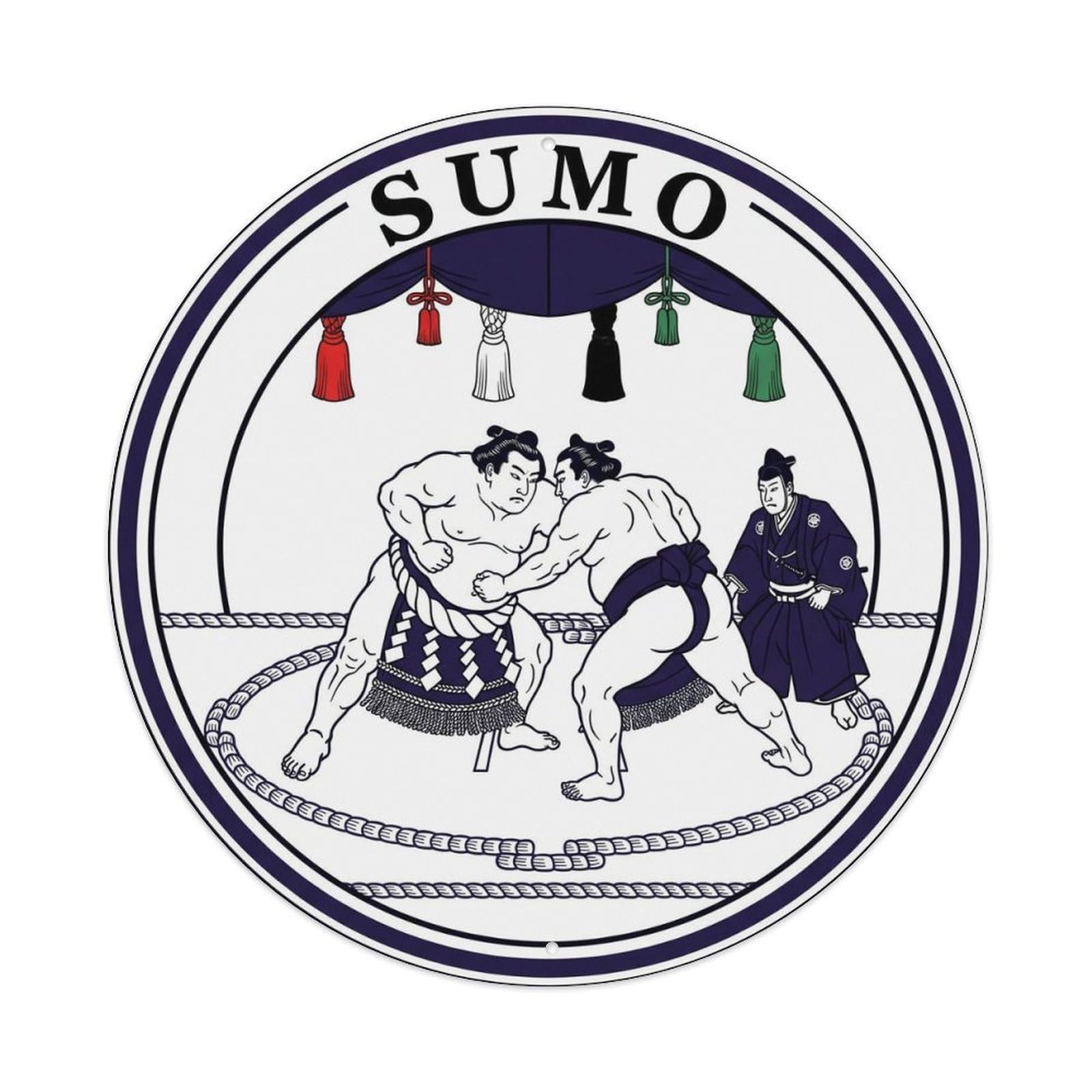 Olyhtr 8X8inch Classic Style Sumo Ring Clash Dohyo Woodblock Indigo Red Japan Metal Tin Sign