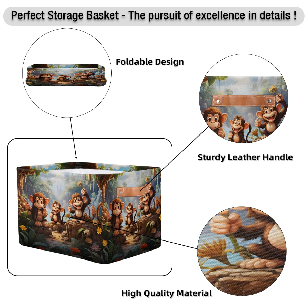 Mexpekil Cesta de almacenamiento de animales del bosque, caja de almacenamiento de juguetes para niños, plegable, organizador de tela para estantes, cesta de regalo grande con asas, 2 piezas