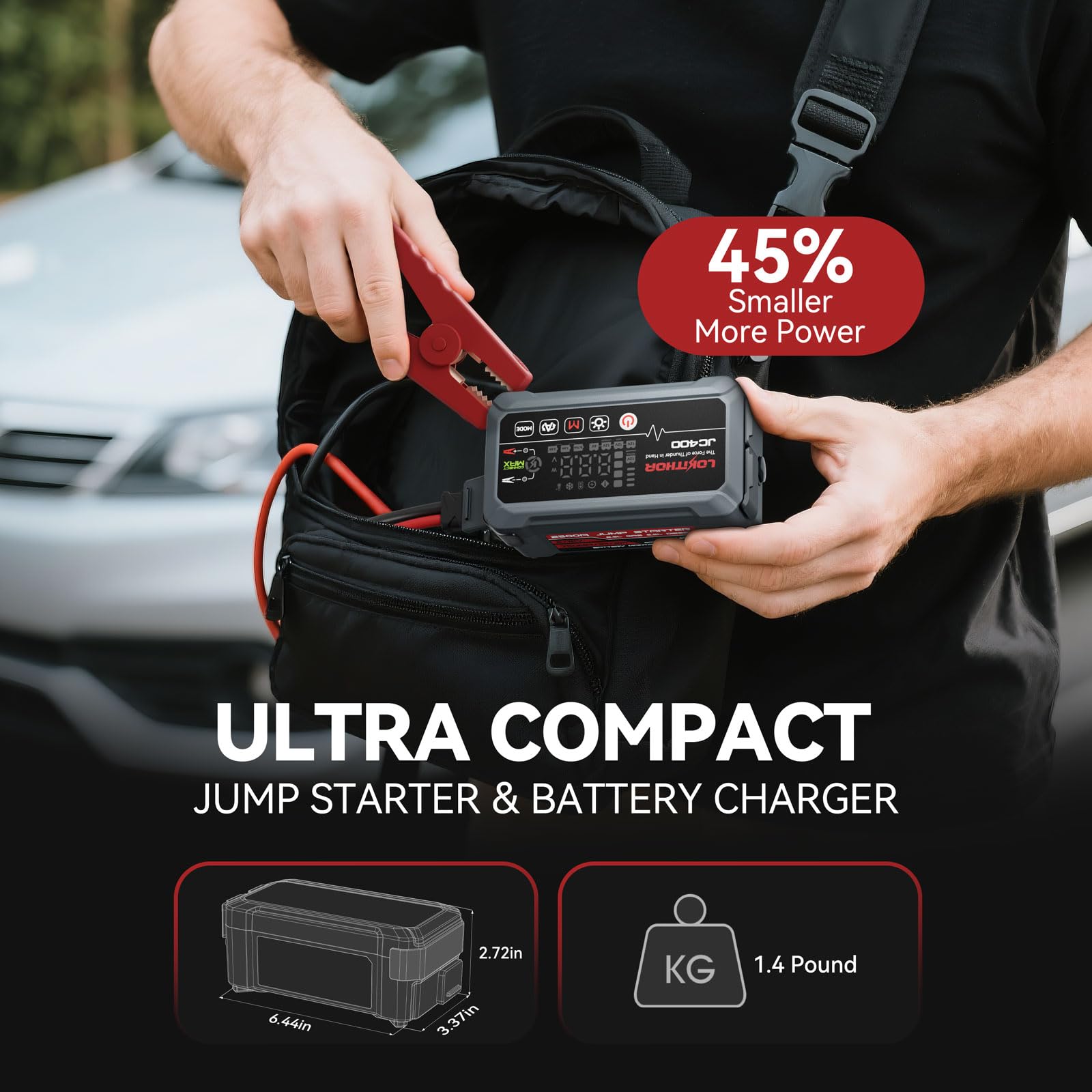 LOKITHOR JC400 Cargador de Baterias 6V/12V Coche y Moto, Arrancador de Baterías de Coches y Moto Portatil, Mantenedor Inteligente y Desulfatador, Booster Jump Starter Portátil para Autos y Vehículos