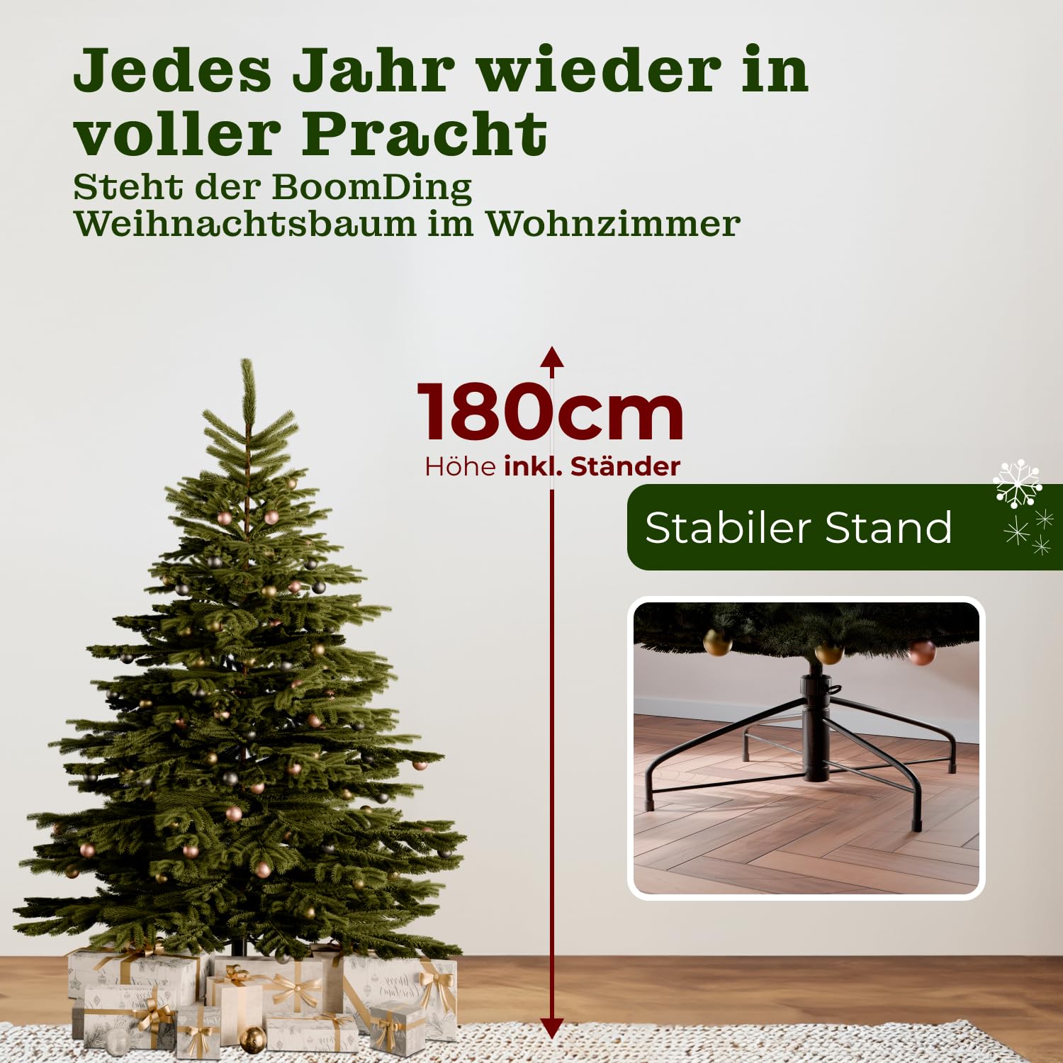 Künstlicher Weihnachtsbaum mit Beleuchtung | 180 cm | 400 LED | Weihnachtsbaum künstlich wie echt | LED Weihnachtsbaum inkl. Metallständer und Aufbewahrungskarton | Tannenbaum künstlich wie echt