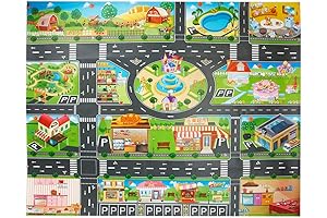 Washable Kids Car Play Rug: City Life and Traffic Pattern PVC Learning Carpet