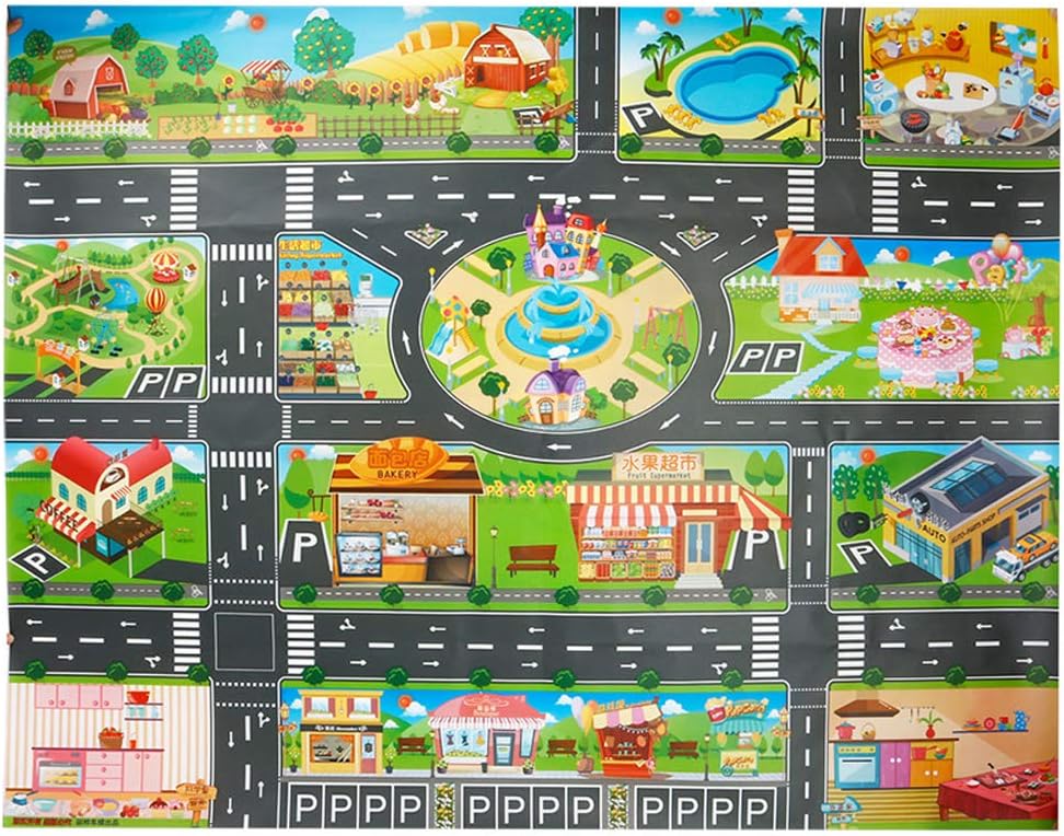Plastic Rug,Splat Mat, Washable For Floor Or Table,Carpet PVC City Life Great For Educational Road Traffic Mat Learning Carpets