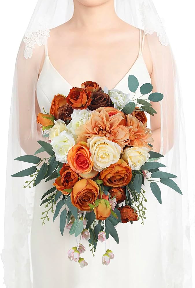 Amazon.com: Rinlong Fall Cascading Bouquet for Bride - Burnt
