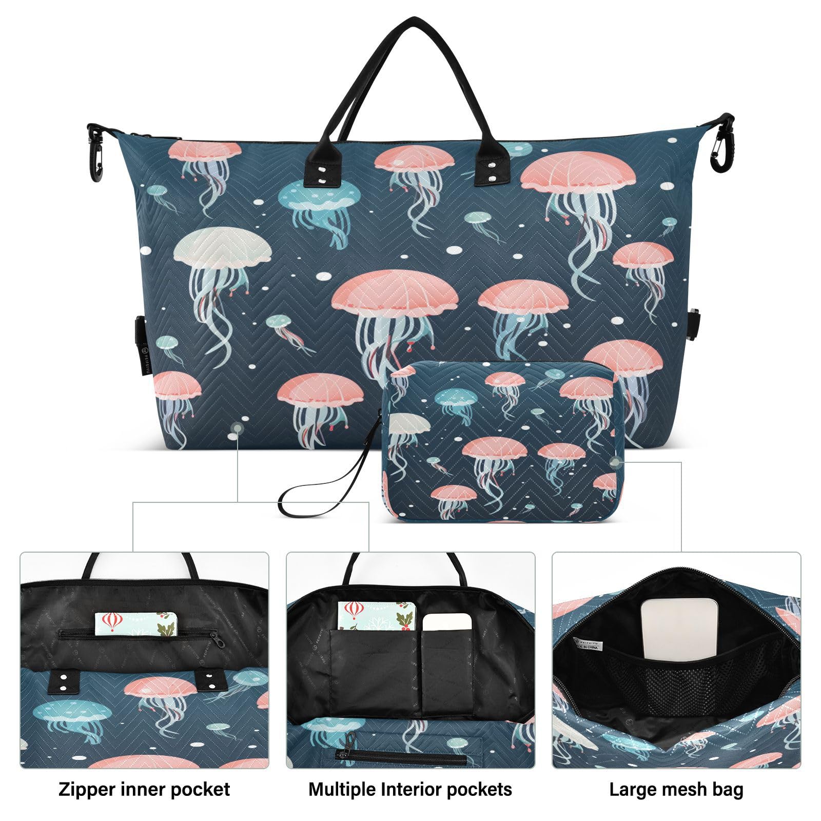 Repeating Pattern Jellyfish Sports Swim Gym Bag Weekender Duffel Travel Bags Handbag with Makeup Storage Bag for Girls Men
