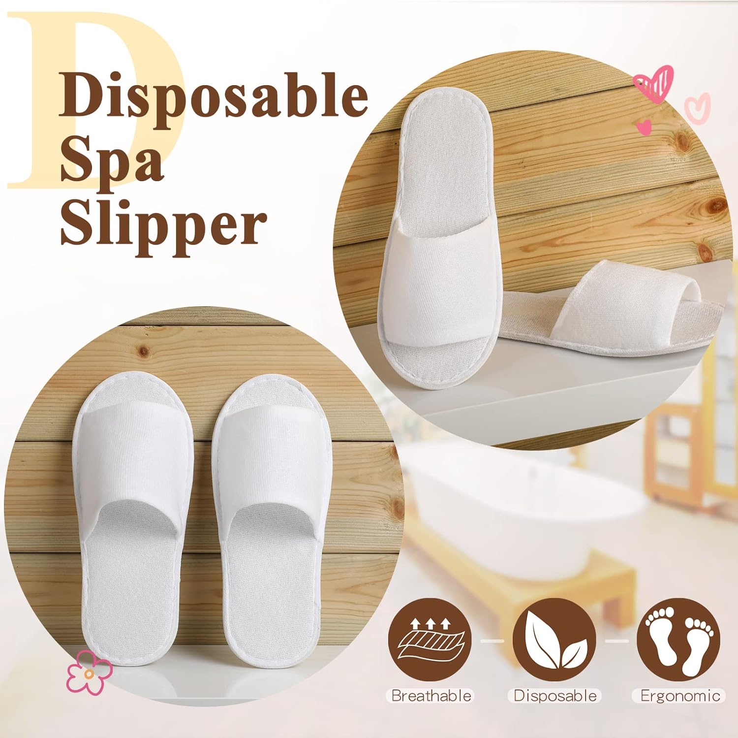 Coume 48 Pairs Disposable Slippers for Guests Bulk Soft Disposable Hotel Spa Slippers Open Toe White Non-Slip for Women Men Home Indoor Hotel Travel Wedding Party - Image 5