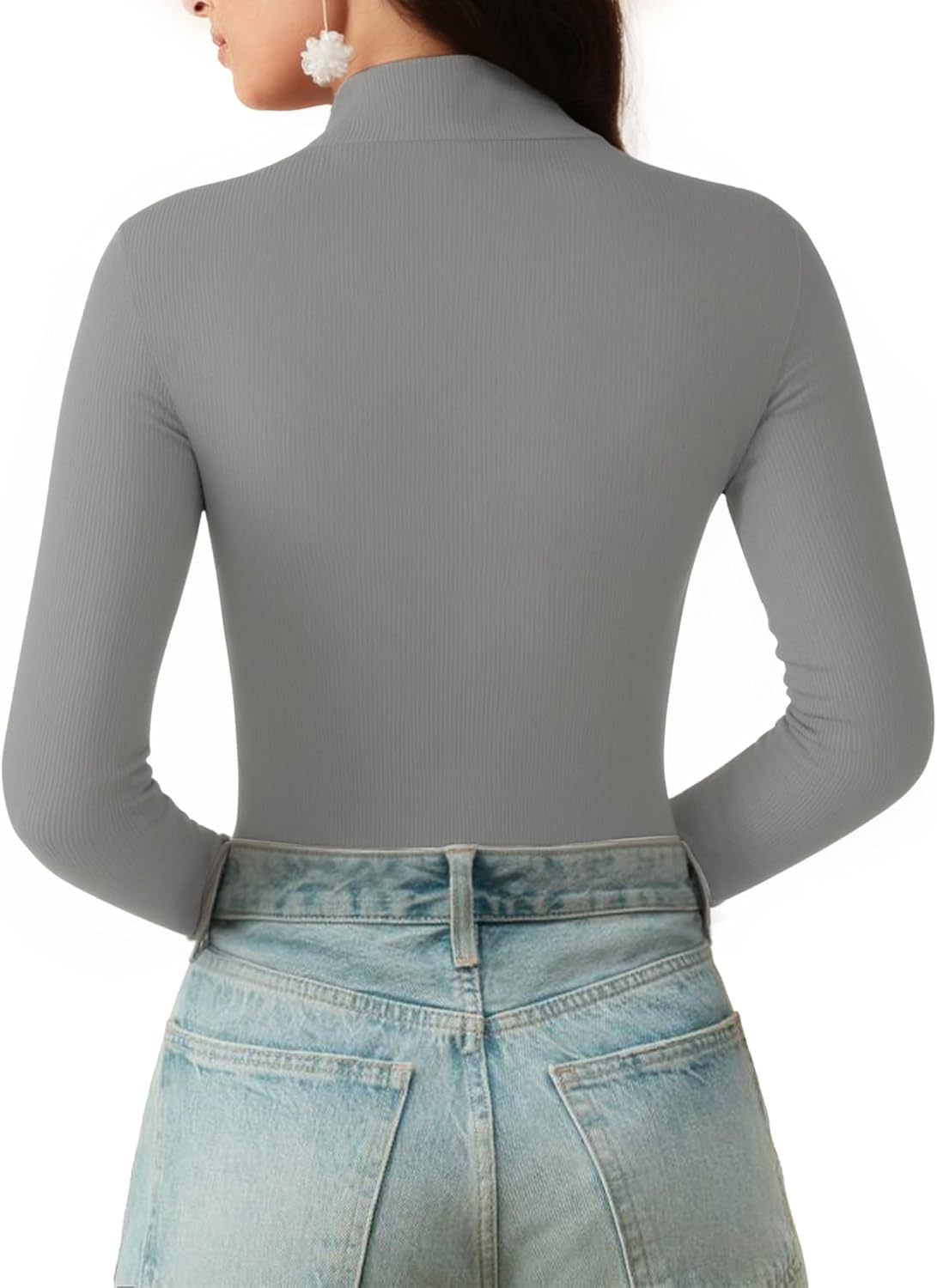 MANGOPOP Long Sleeve Bodysuits for Women Mock Turtle Neck Ribbed Body Suit Tops