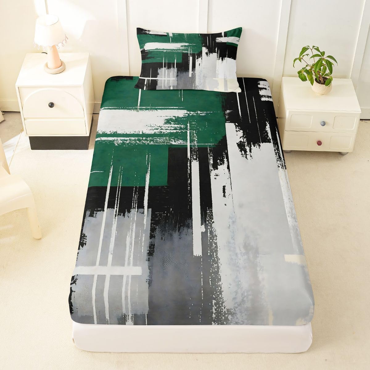 Erosebridal Green Black Grey Bedding Set Twin Size for Kids Boys Girls