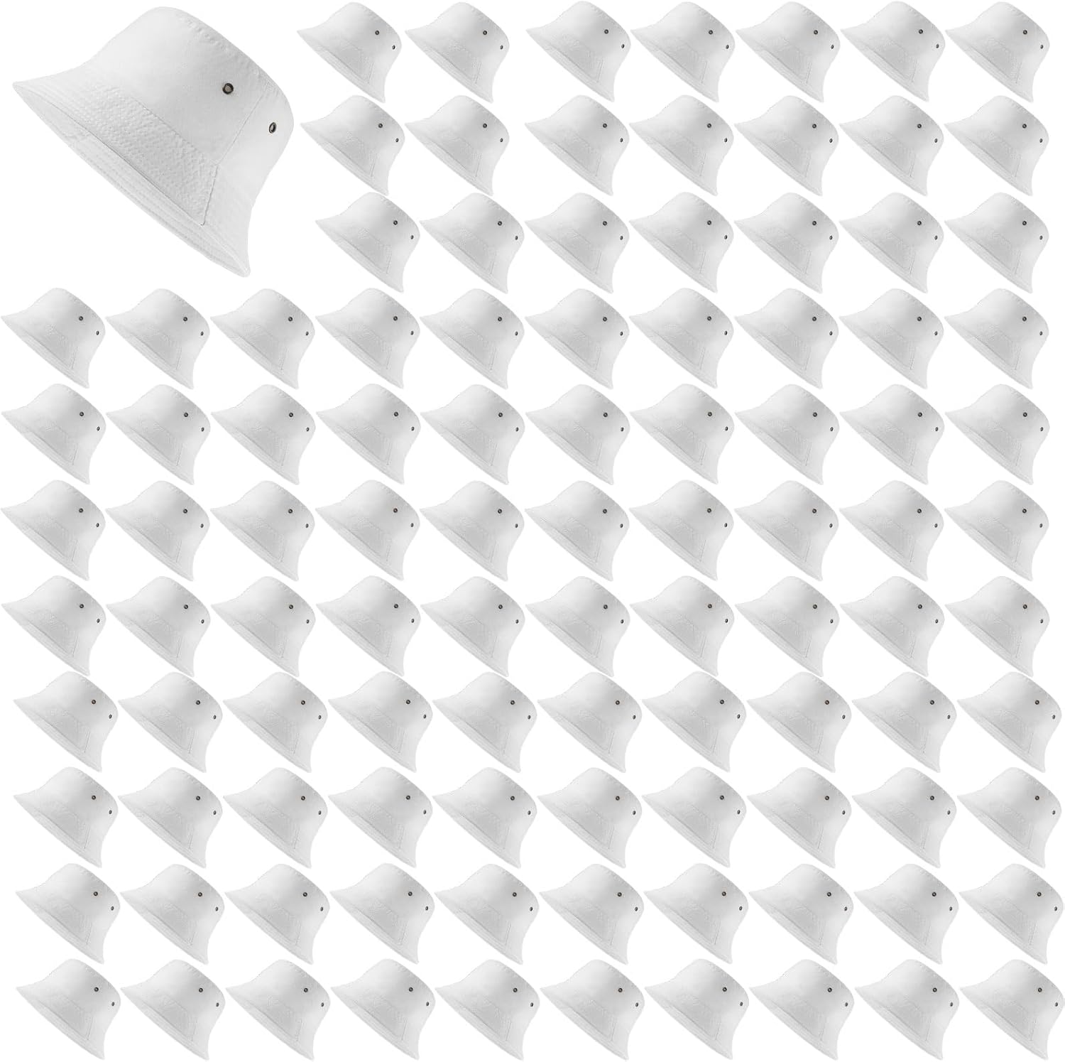 Sureio 100 Pcs White Cotton Bucket Hats Bulk for Women Men Adult Washed Bucket Hats Summer Foldable DIY Sun Hat for Outdoor Sports Travel Beach Fishing