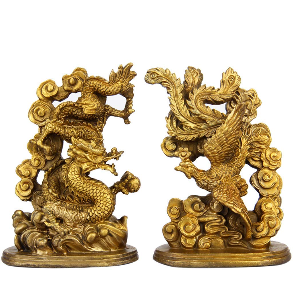 YNIYUJKL Feng Shui Ornaments Pair Of Brass Dragon Phoenix Statue Yin Yang Harmony Sculpture Marriage Luck Figurines Wedding Gift Home Decor,Apair