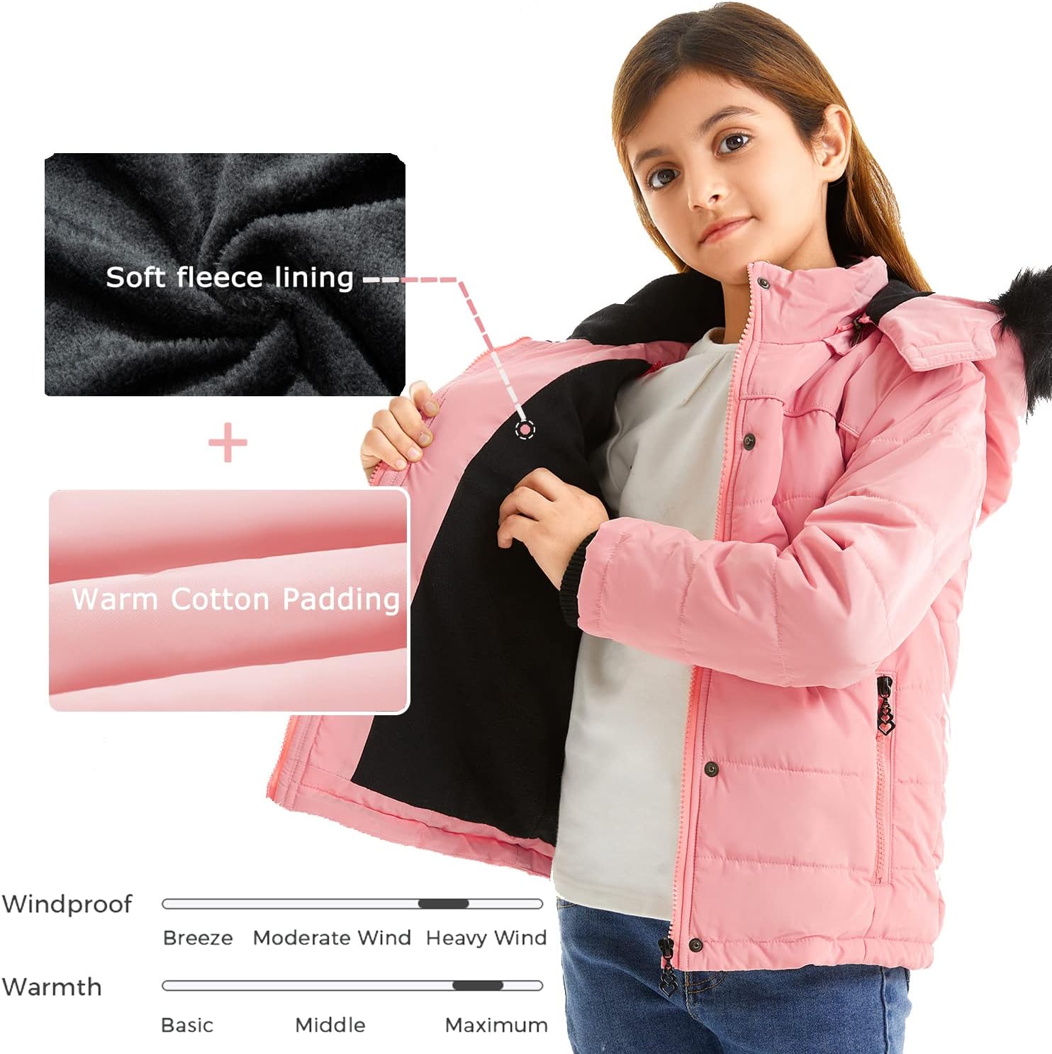FARVALUE Girls' Winter Coats Thicken Fleece Lined Padded Hooded Puffer Jacket Coat for Girls - Image 5