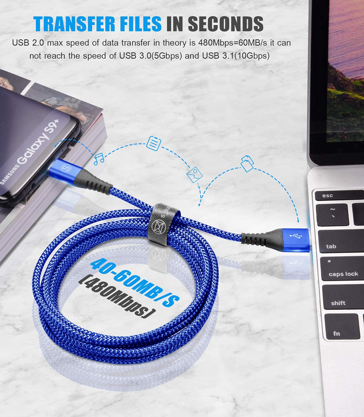Cavo USB C a USB C 60W [2M/2] PD ricarica rapida USB tipo C cavo di ricarica intrecciato in nylon per iPhone 16 15 pro max, Samsung Galaxy S24 S23 S22 S21 S20/Note 20, iPad Pro MacBook Air