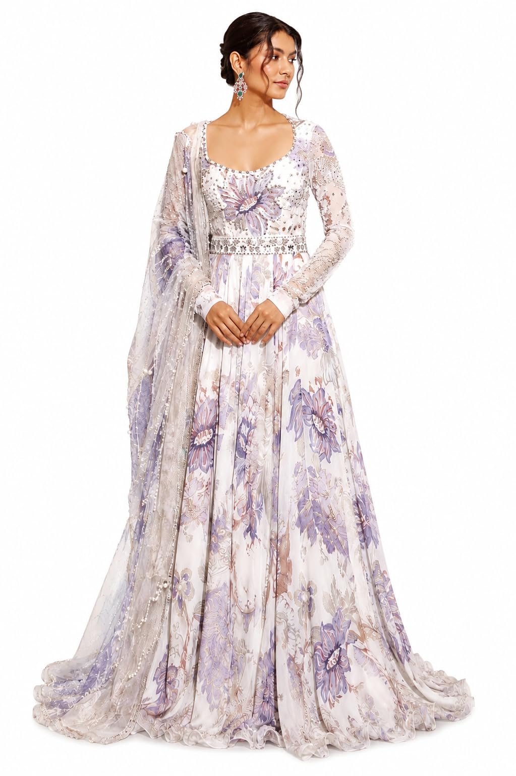 Sakhee Women's Georgette Gown Suit Set with Dupatta | Pearl Work Anarkali Kurta for Women | Flared Ethnic Wear Wedding & Festive Dress-image-9