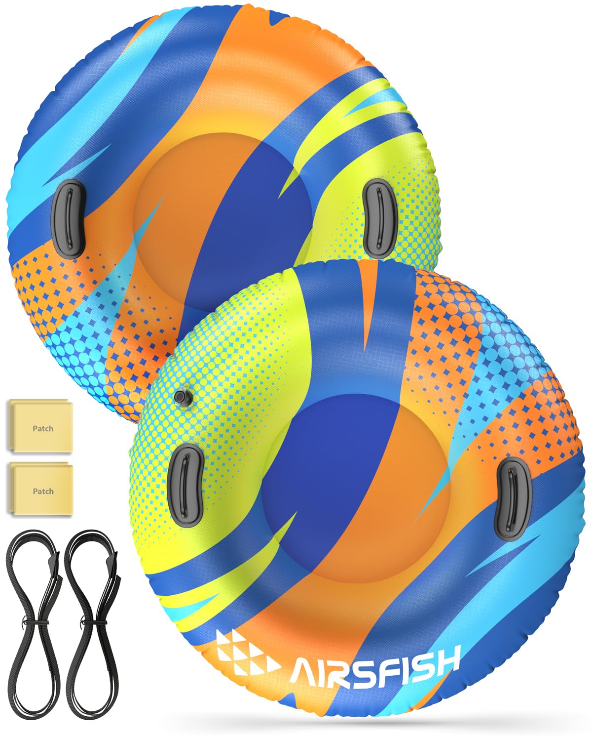 Photo 1 of Snow Tube with Towable Leash, AirsFish Inflatable Snow Sled for Children Adults Heavy Duty Cover Wear-Resistant & Antifreeze Material Sledding Tubes for Winter Sports 2P