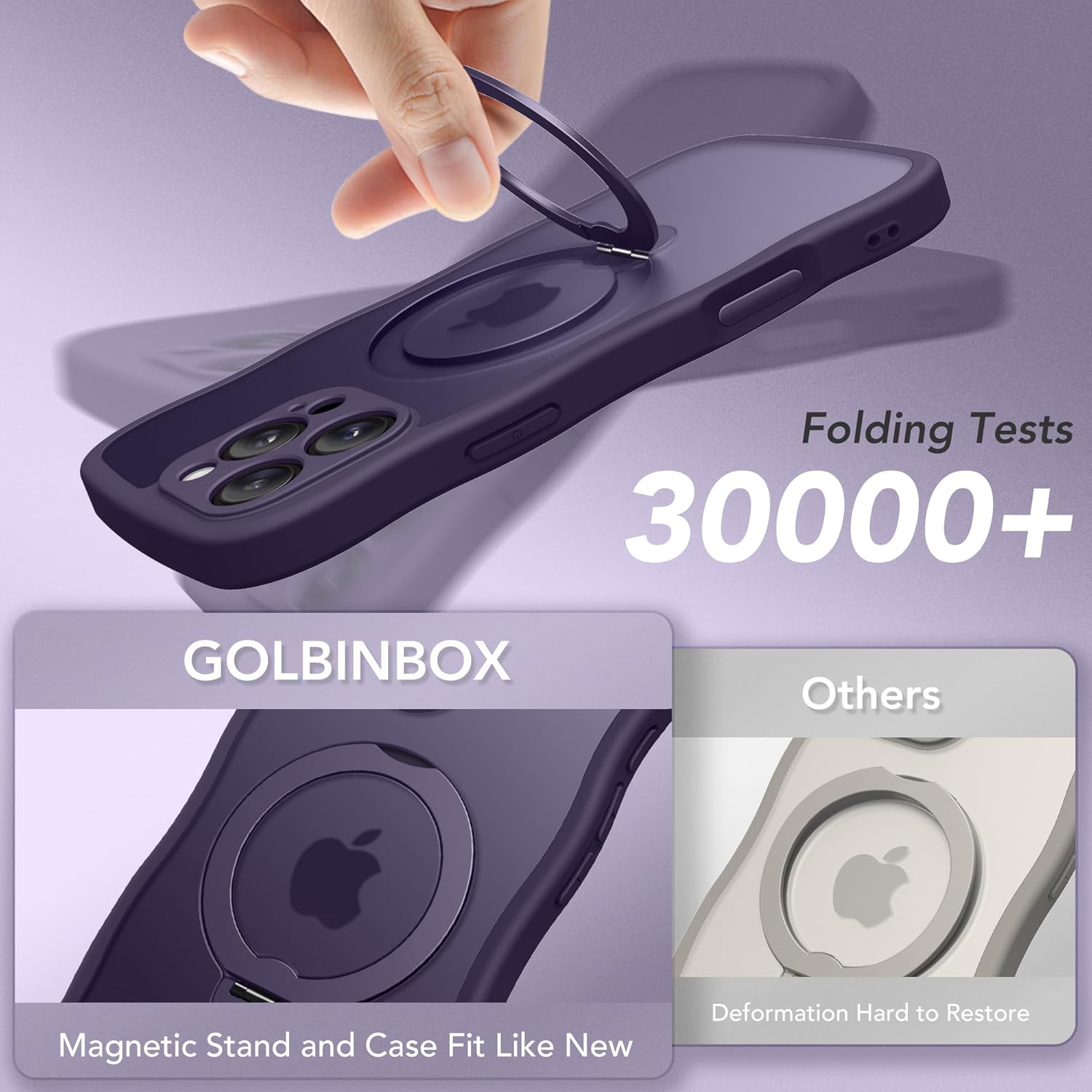 GolbinBox for iPhone 16 Pro Case for Women,[Compatible with Magsafe][360° Spin Magnetic Stand][Cute Wave Edge][Military-Grade Protection] Translucent Matte Phone Case for iPhone 16 Pro, Dark Purple - Image 9