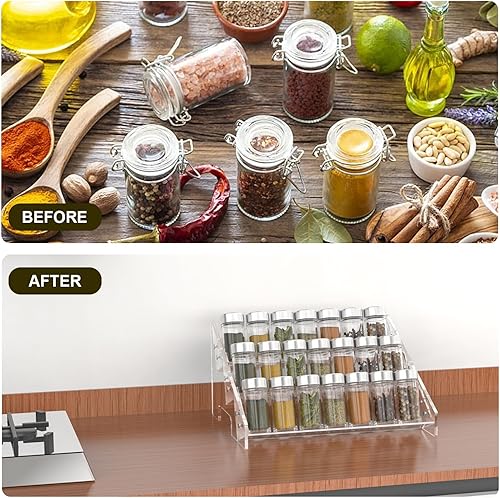 Miniatura 4 de PMMASTO Organizador de especias de acrílico para tarros de especias de gabinete, estante vertical transparente, almacenamiento de despensa,