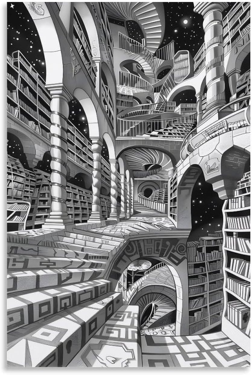 Matvsd Kohecs M.C. Escher Wall Art Retro Picture《Optical Illusion stairs》Poster Surrealism Canvas Painting M.C. Escher Prints for Office Decor 30x45cm Frameless