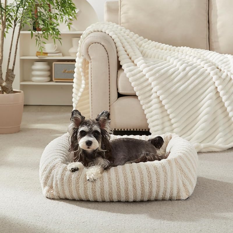 Cama Retangular para Cães Médios MIXJOY com Capa Removível e Base Antiderrapante Branca – 63,5 x 53,34 x 17,78 cm