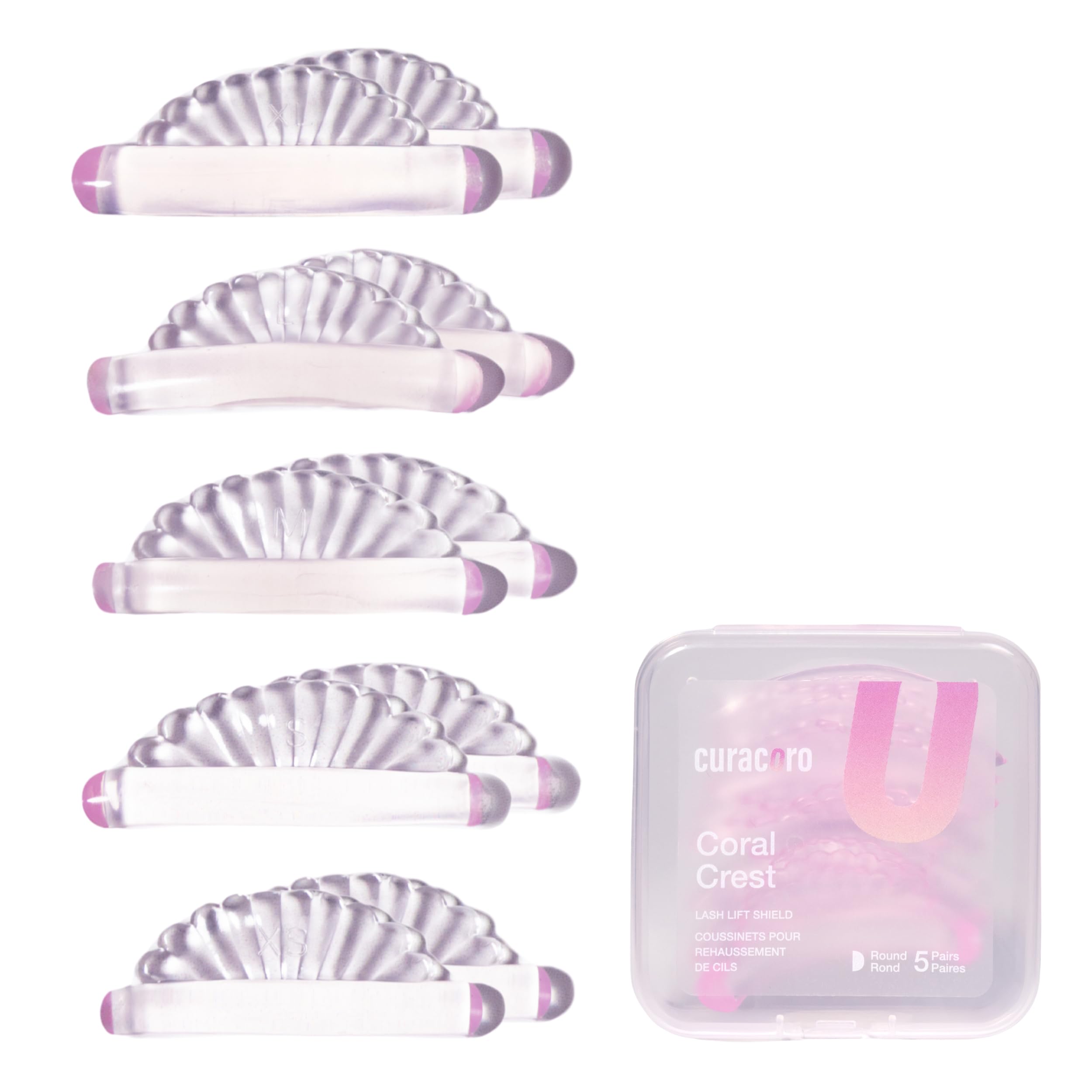 Curacoro Lash Lift Shields, 10 Pcs/5 Sizes Lash Lift Rods, Lash Lift Pads for Eyelash Curling and Lifting, Reusable Silicone Lash Rods For Eyelash