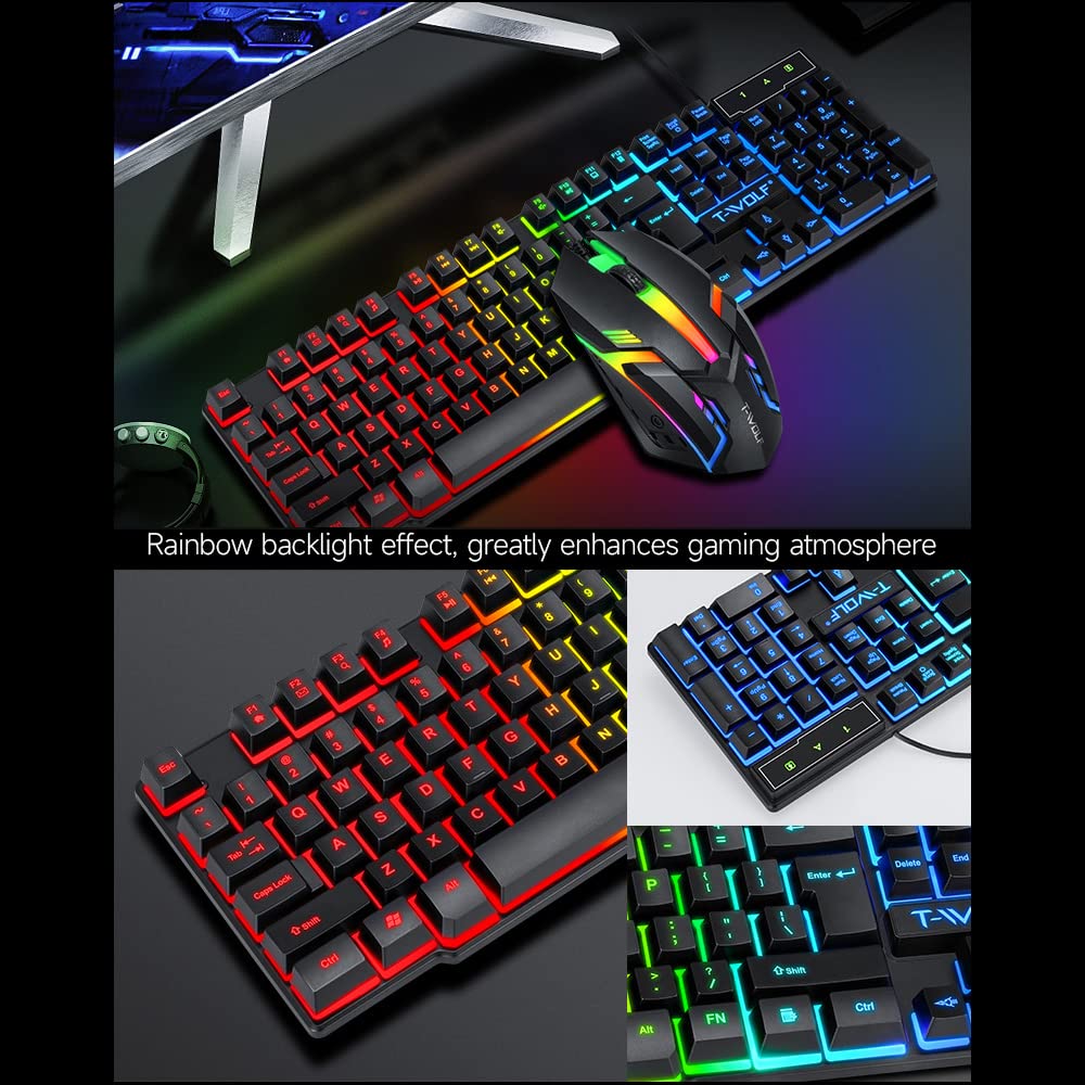 Hanzete TF800 Quattro Pezzi Gaming Combo Tastiera 104 Tasti Mouse Luce Respirante 4 colori Headset Gaming Tappetino per Mouse Antiscivolo