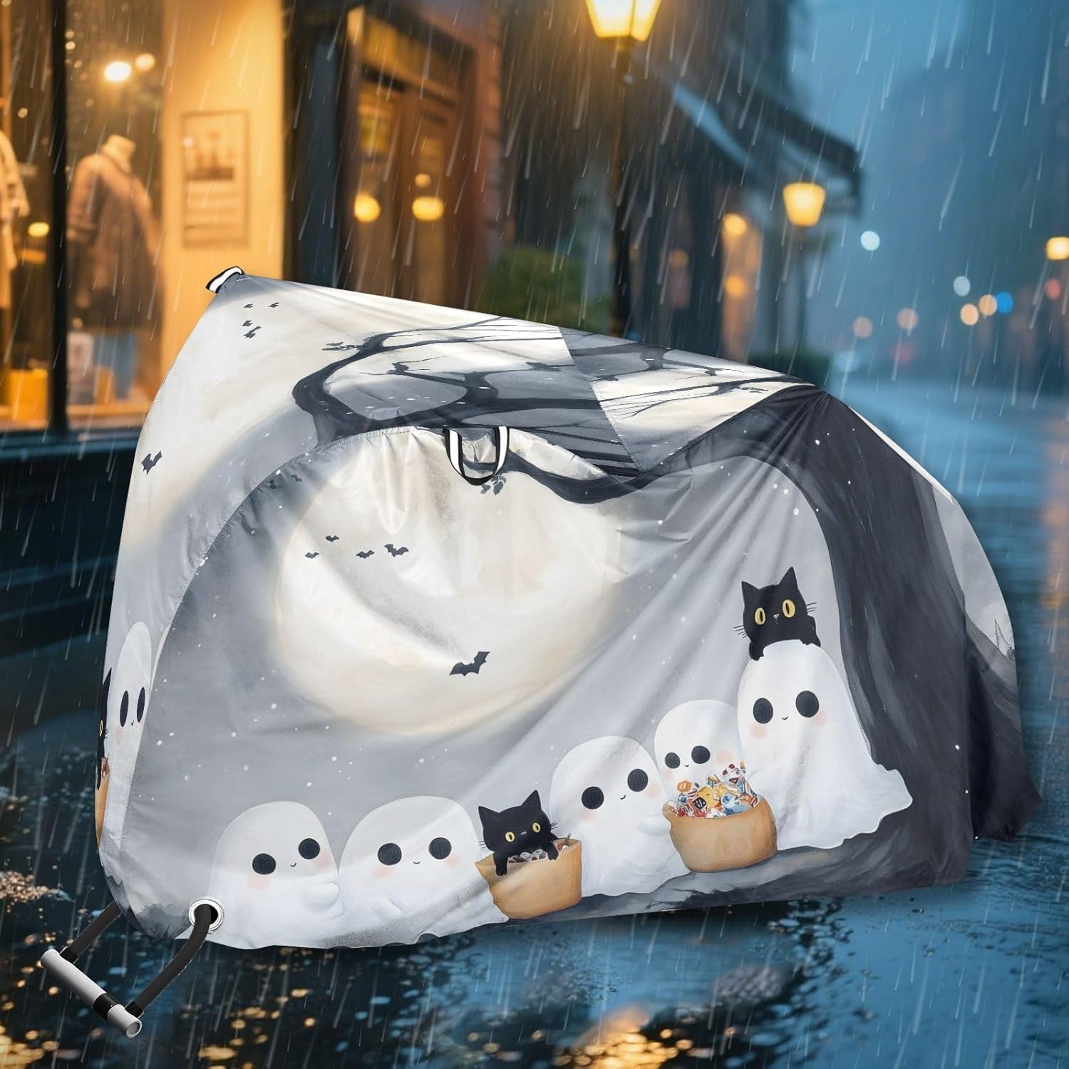 ALAZA Cute Ghosts Cat Halloween Bike Cover Waterproof Outdoor Ebike Bicycle Covers Tarp Protection for 1/2 Bikes, Sun UV Dust Wind Proof