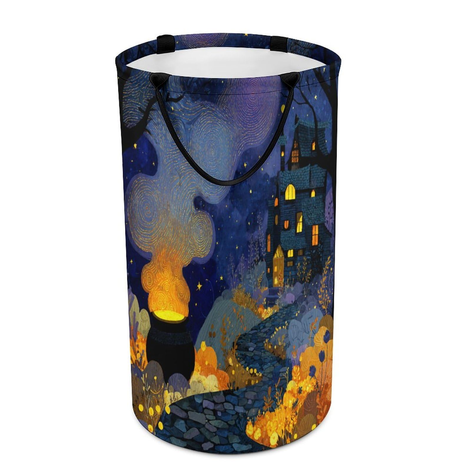 LUYYSKY Funny Abstract Spooky House Versatile Storage Laundry Basket, Colorful Cartoon Halloween Starry Sky Forest Fantasy Castle Large Capacity Bathroom Hamper With Handle