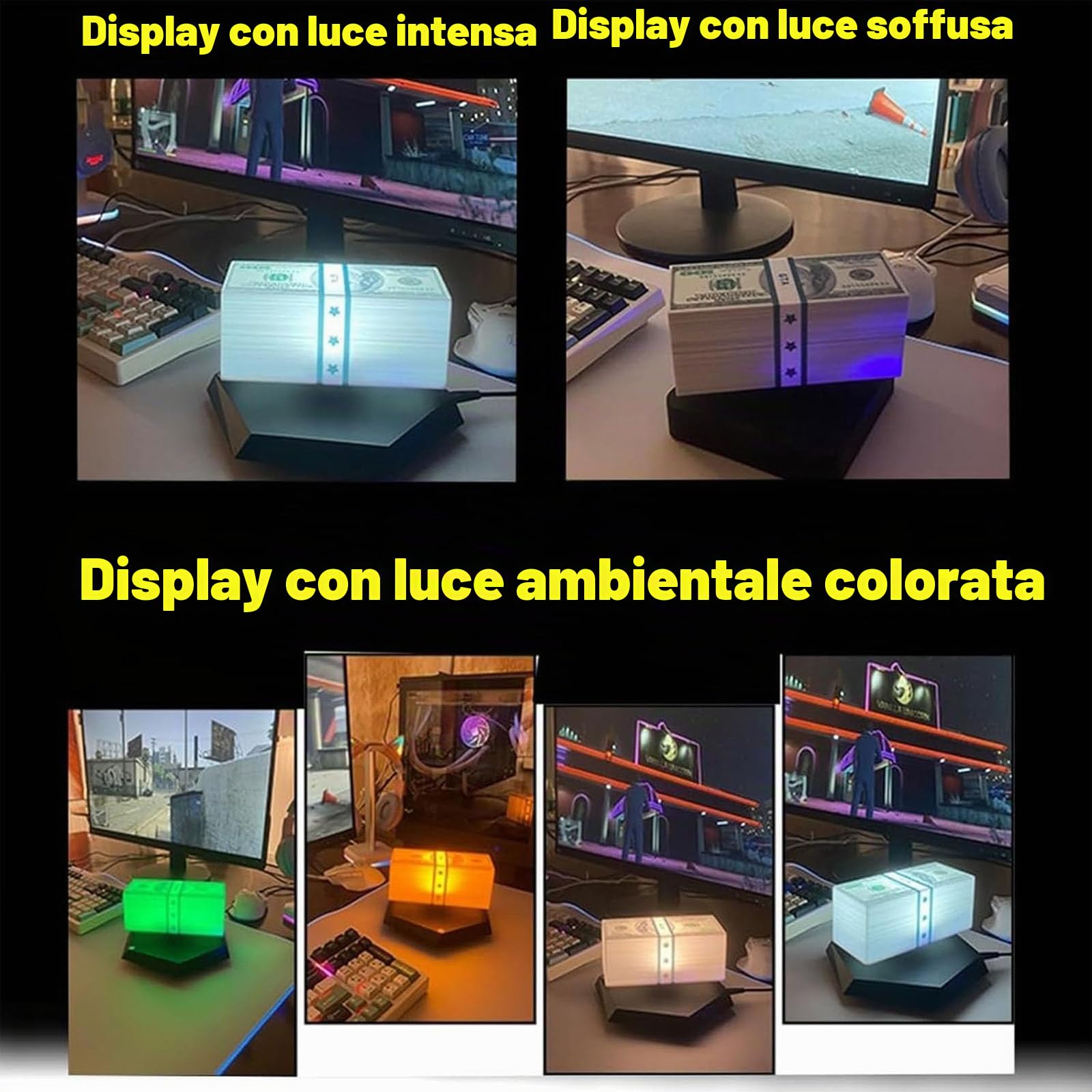 Lampada di denaro galleggiante,3D magnetica levitazione dollaro lampada con 3 colori LED luce, 360° rotante, Gadget scrivania per arredamento ufficio sala giochi, per gli amanti della tecnologia