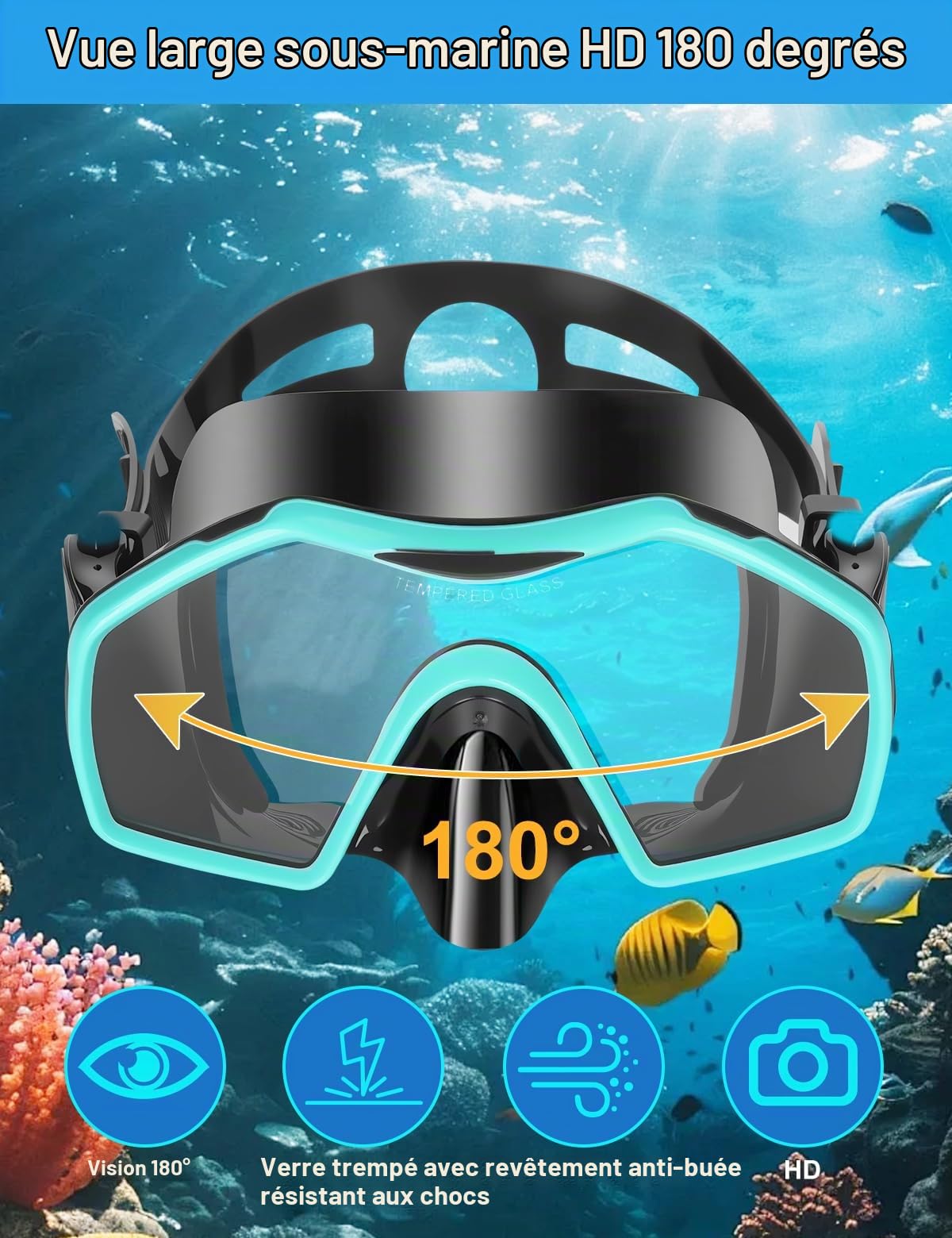 Kit de Plongée pour Adulte avec Masque et Tuba,Palmes Réglables,Bouchons d'oreilles,Masque de Plongée,Kits de Randonnée Aquatique pour Snorkeling Adultes,Aventure sous-Marine