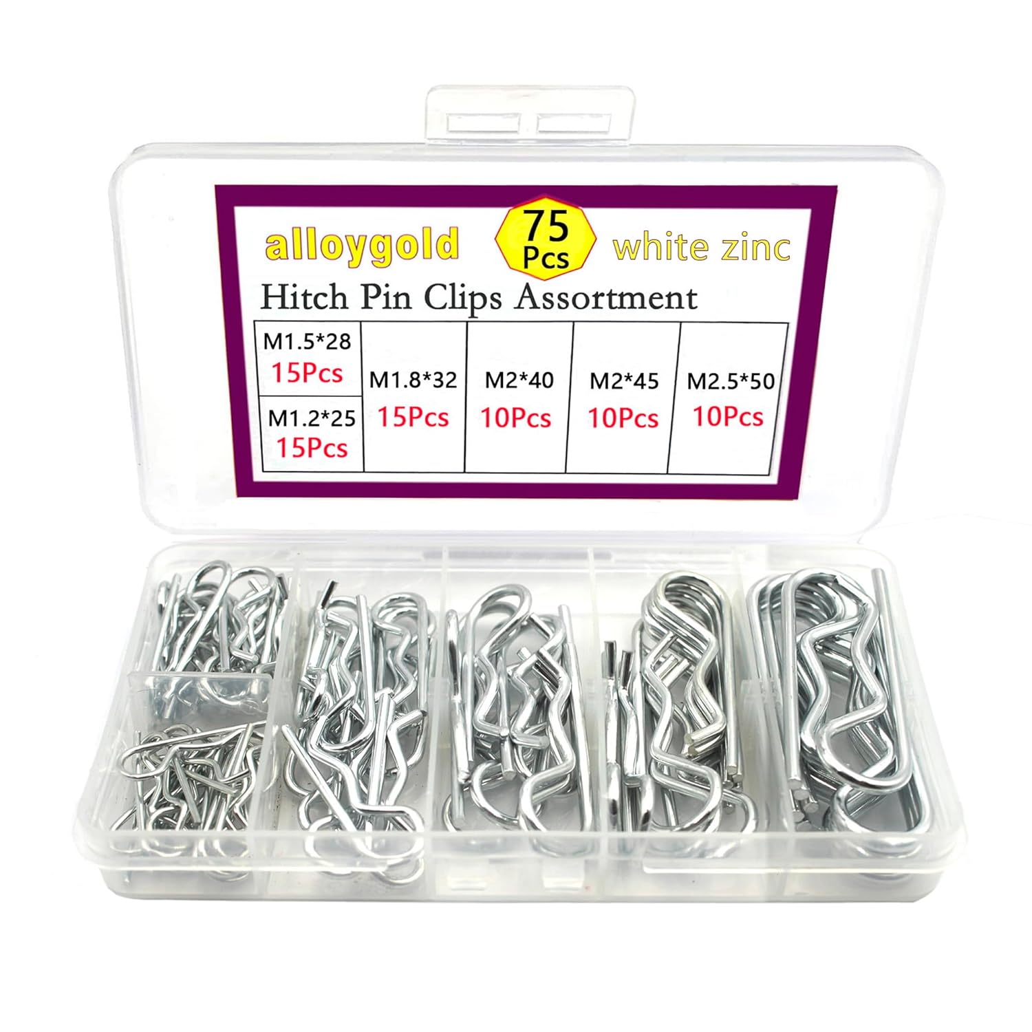 90 Pcs 5 Sizes Colour Cotter Pins R Clips Heavy Duty Zinc Plated Retainer Pins Hitch Pin Hair Pin Assortment Spring Clip Kit for Hitch Pin Lock System, Garage,Trucks, Small Engine Repair