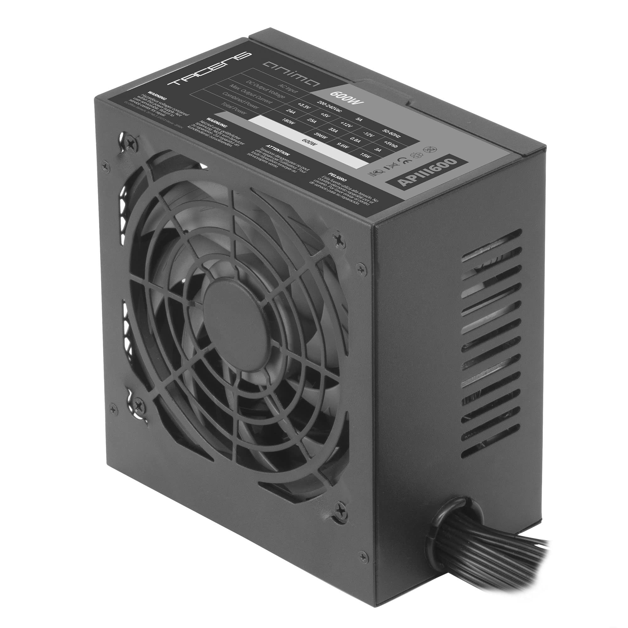 Tacens Anima APIII600, Alimentatore PC ATX 600W, Tecnologia SMD 85% Bronze 12V, Ventola ultrasilenziosa 12cm, Nero