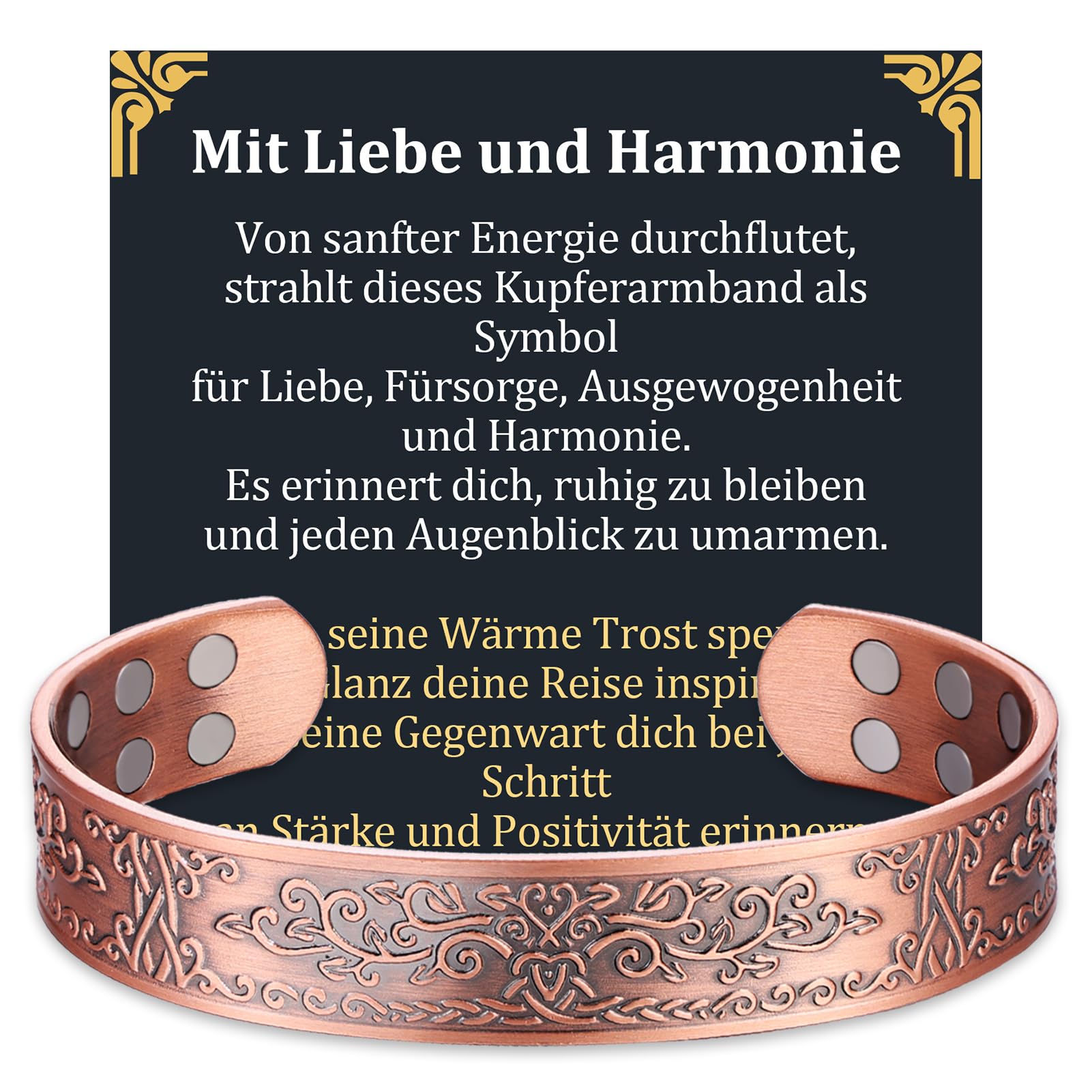 MagEnergy Bracelet en cuivre pour homme, bracelet magnétique avec 18 aimants, cuivre massif 99,99% pur, bracelet ajustable pour homme, idée cadeau (L'arbre de la vie), Eine Grösse, Cuivre