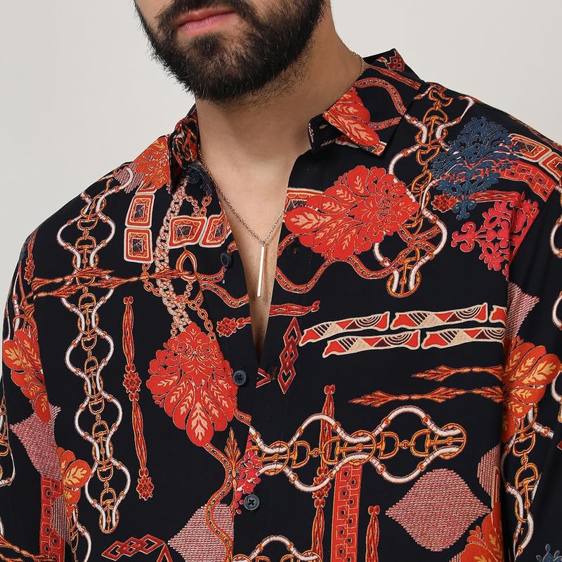 Image of CAHOOT Men's Self-Design Striped Shirt for Casual Wear | Spread Collar | Long Sleeve | Button Closure | Shirt Crafted with Comfort Fit for Everyday Wear