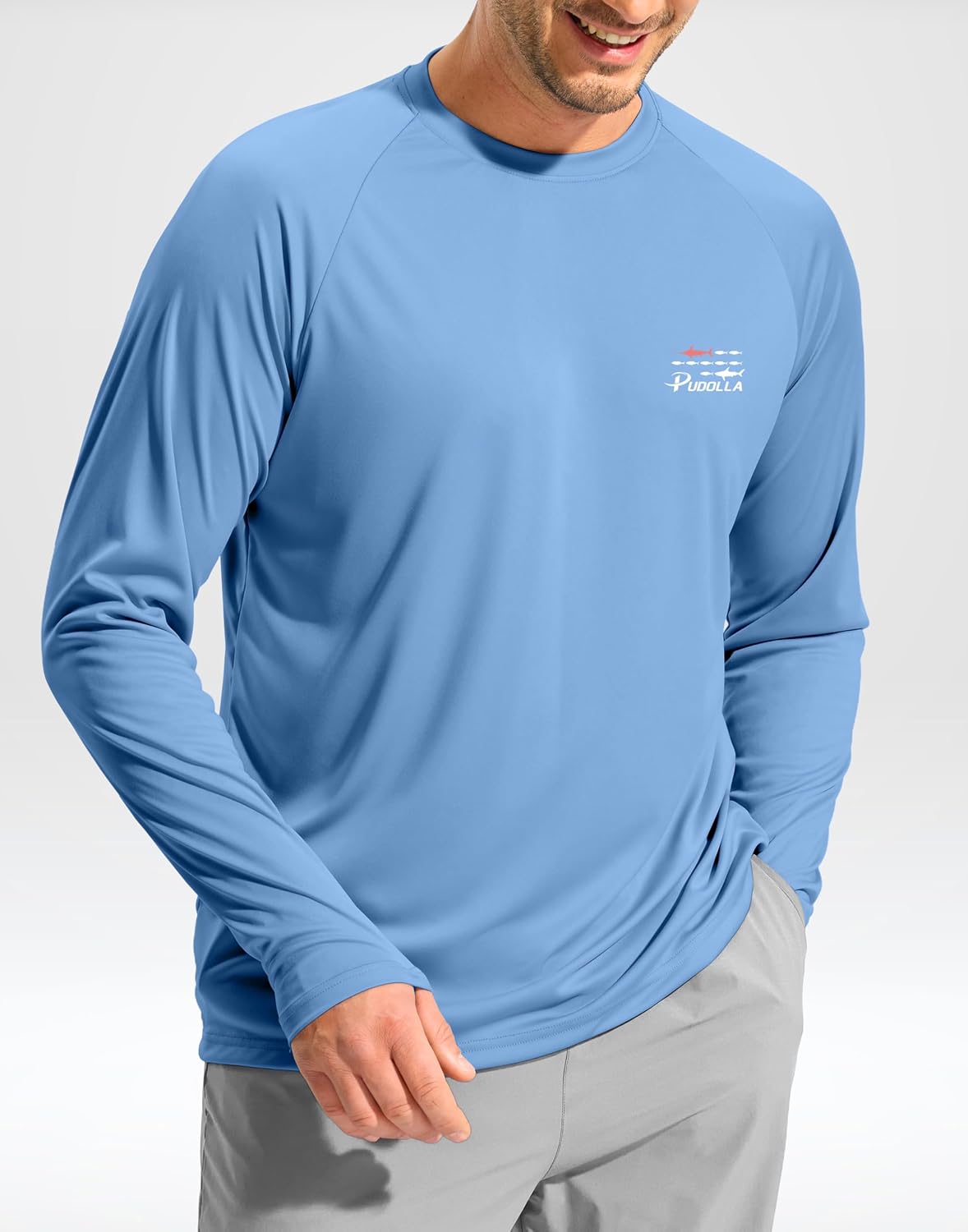 Pudolla Men's Sun Protection Long Sleeve Shirts UPF 50+ Fishing Swim Shirts Lightweight Quick Dry Rash Guard Hiking Shirts