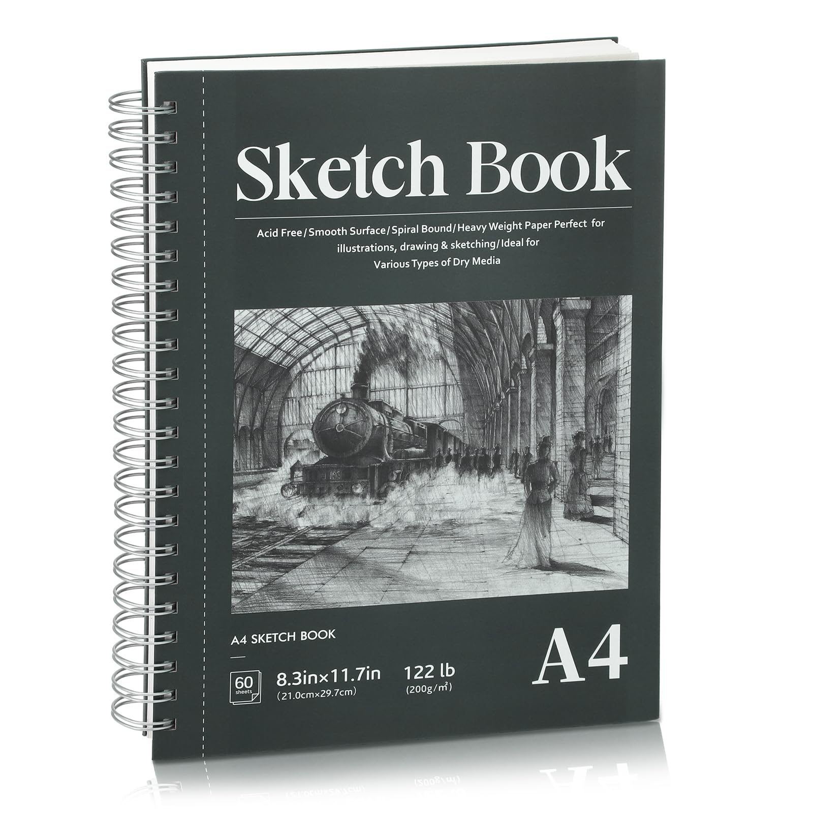 A4 Sketchbook, 60 Sheets Spiral Sketch Book with 200gsm Thick Paper