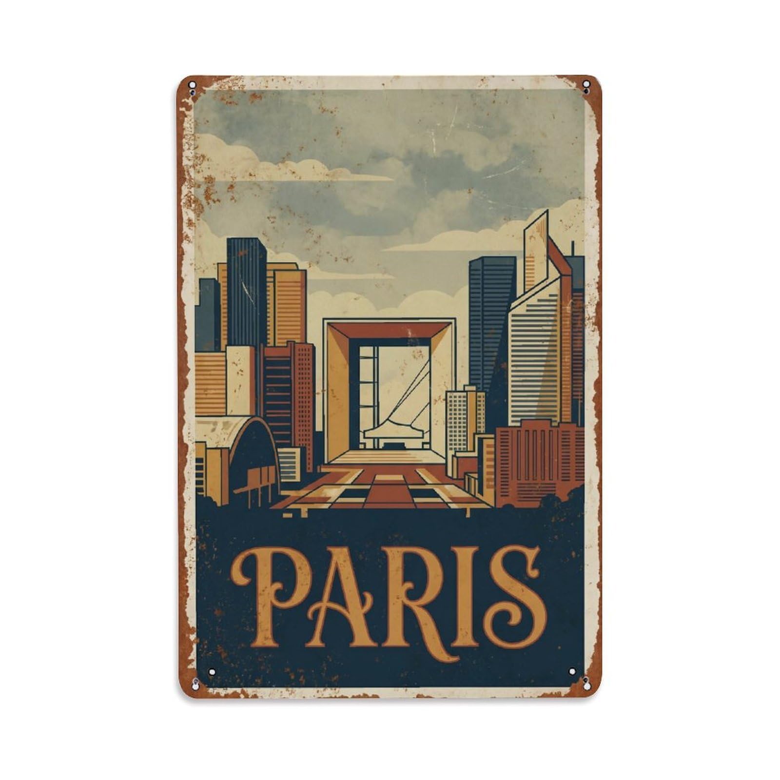 Vintage Travel Paris La Défense Modern District Rusted France Metal Tin Sign Plaque Wall Decor for Cafe, Club Bar, Office, Home Garden Metal Poster 8x12Inch