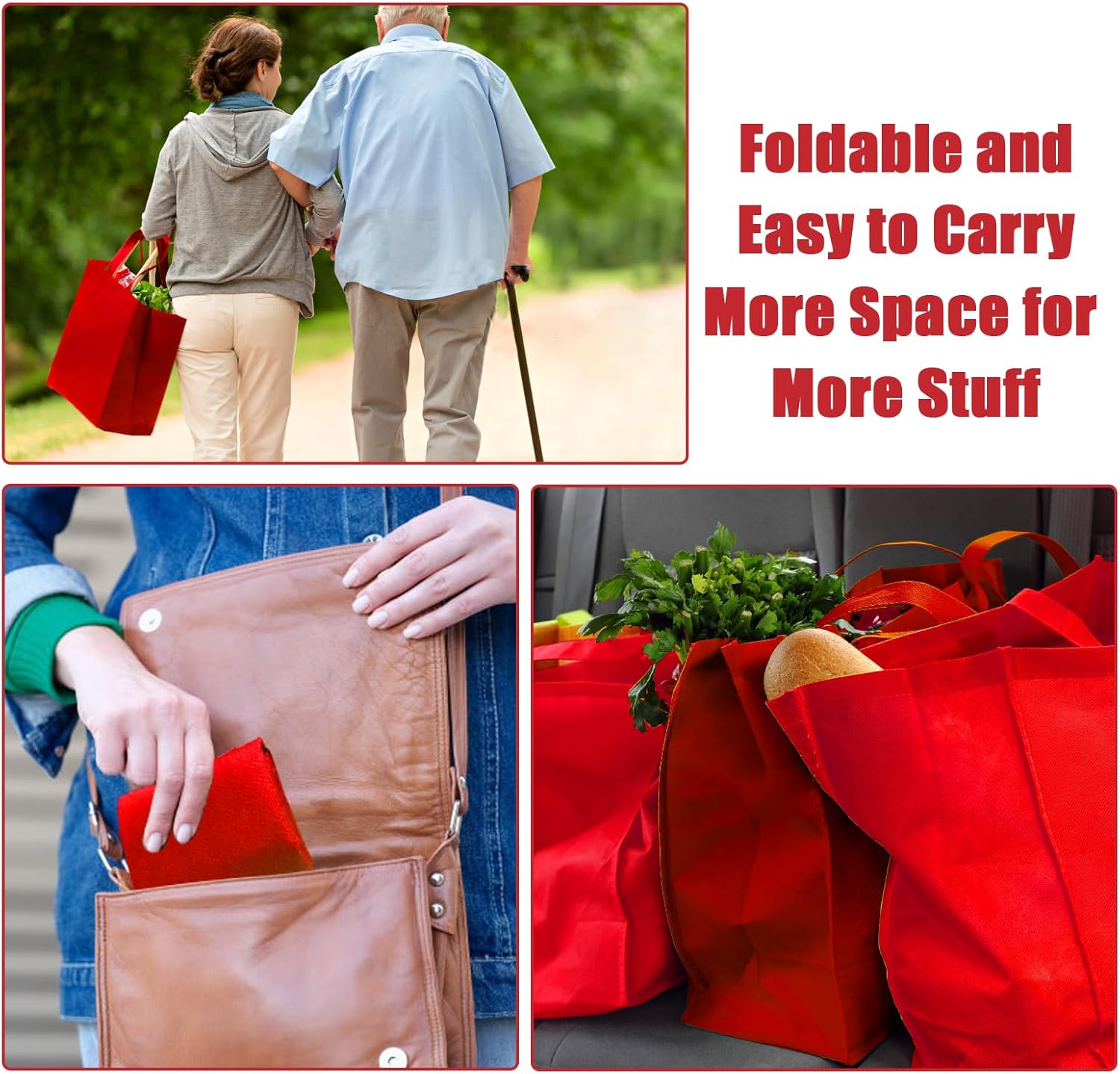 50Pcs Reusable Non Woven Shopping Bags Large Foldable Totes Bag with Handles Grocery Handbag Bulk for Boutiques - Image 5