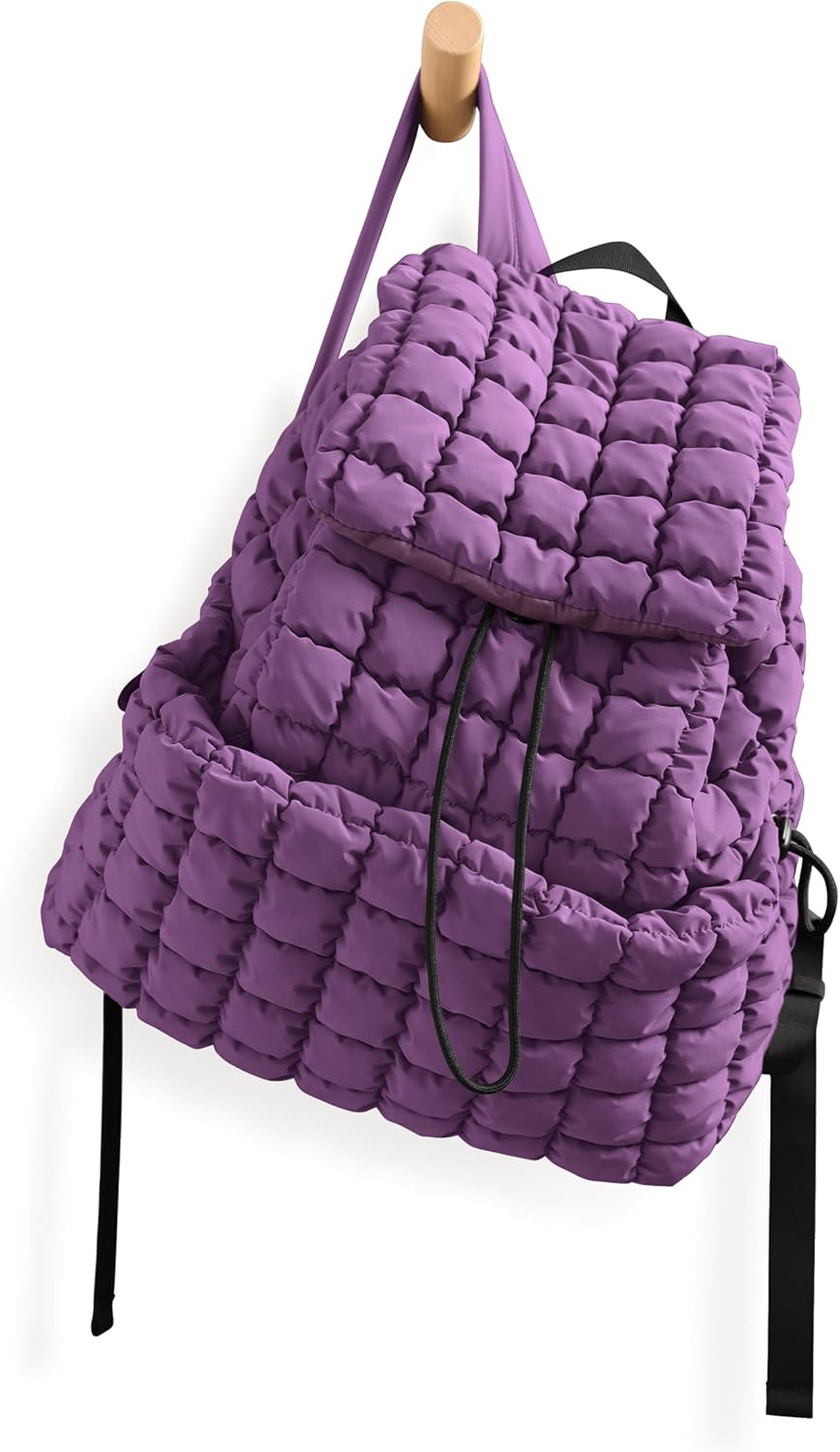 ODODOS Quilted Backpack 2.0 for Women Lightweight Puffer Hiker Pack Drawstring Padding Travel Gym Bag, Deep Purple