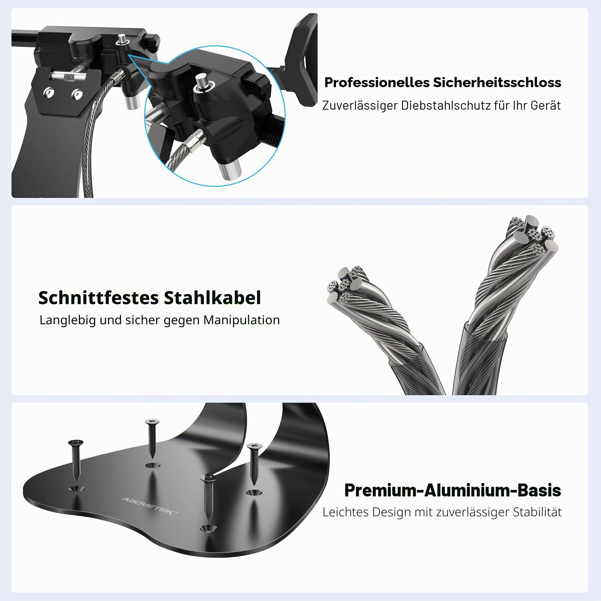 AboveTEK Diebstahlsicherer iPad-Ständer, Universeller POS-Tablet-Ständer, Diagonal iPad-Halterung für 7-13 Zoll, Galaxy mit Sicherheitskabel, 360° Drehung für Geschäft & Einzelhandel