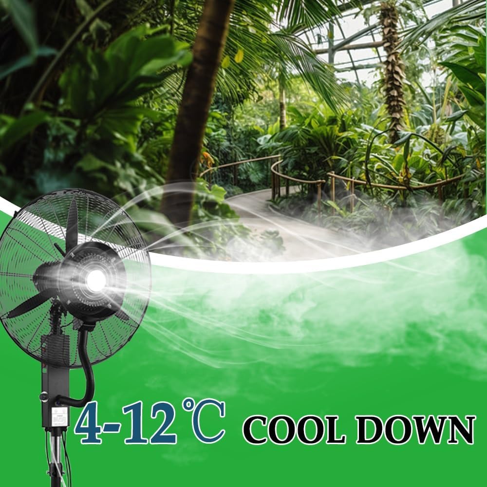 25.6in/30in Misting Fan Industrial Fan With 11 Gallon Tank Speed Adjustable For Patio, Outside Restaurant, Garage, Gym, Factory Workshop(25.6in)