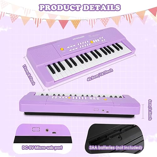 Miniatura 7 de Piano de juguete para niños de 3 años en adelante, piano para principiantes, piano eléctrico con micrófono, juguetes musicales de aprendizaje para