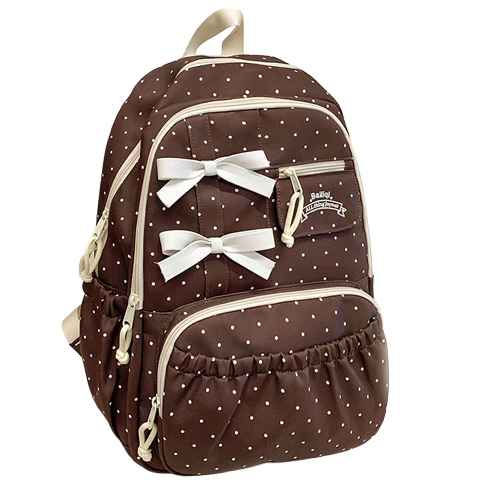 Elegante zaino a pois per donne e uomini grande capacità pratica borsa da libro in nylon con comoda tracolla casual Daypack, Colore caffè.