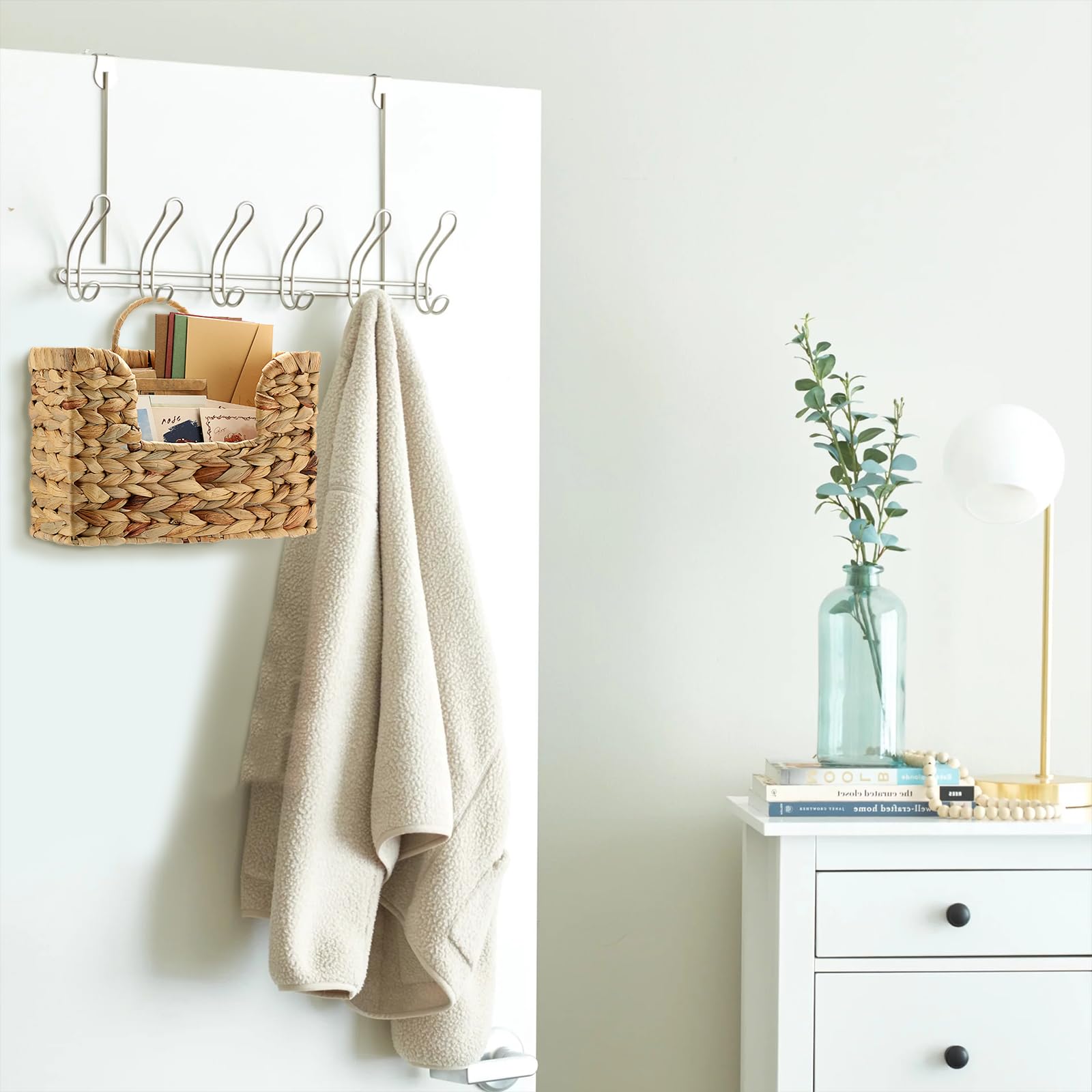 Cesta de pared natural de jacinto de agua, cesta de almacenamiento decorativa para pared o puerta, de algas marinas, tejido impermeable, para cartas, facturas, revistas, flores