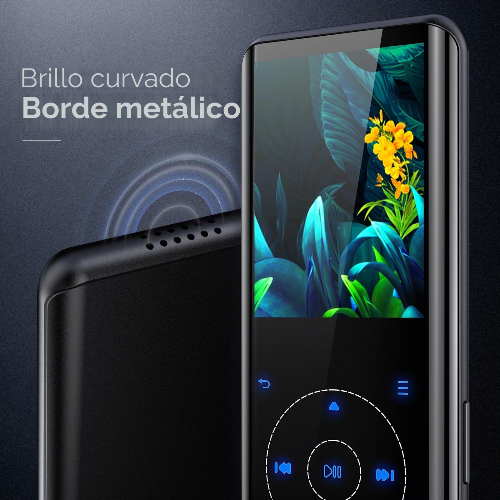 64GB Reproductor MP3 Bluetooth 5.3 con Diseño Metálico Curvo y Pantalla de 2,4 Pulgadas, Altavoz Integrado, Sonido HiFi Lossless, Teclas Táctiles, Radio FM, Grabadora de Voz, Ampliable hasta 128GB