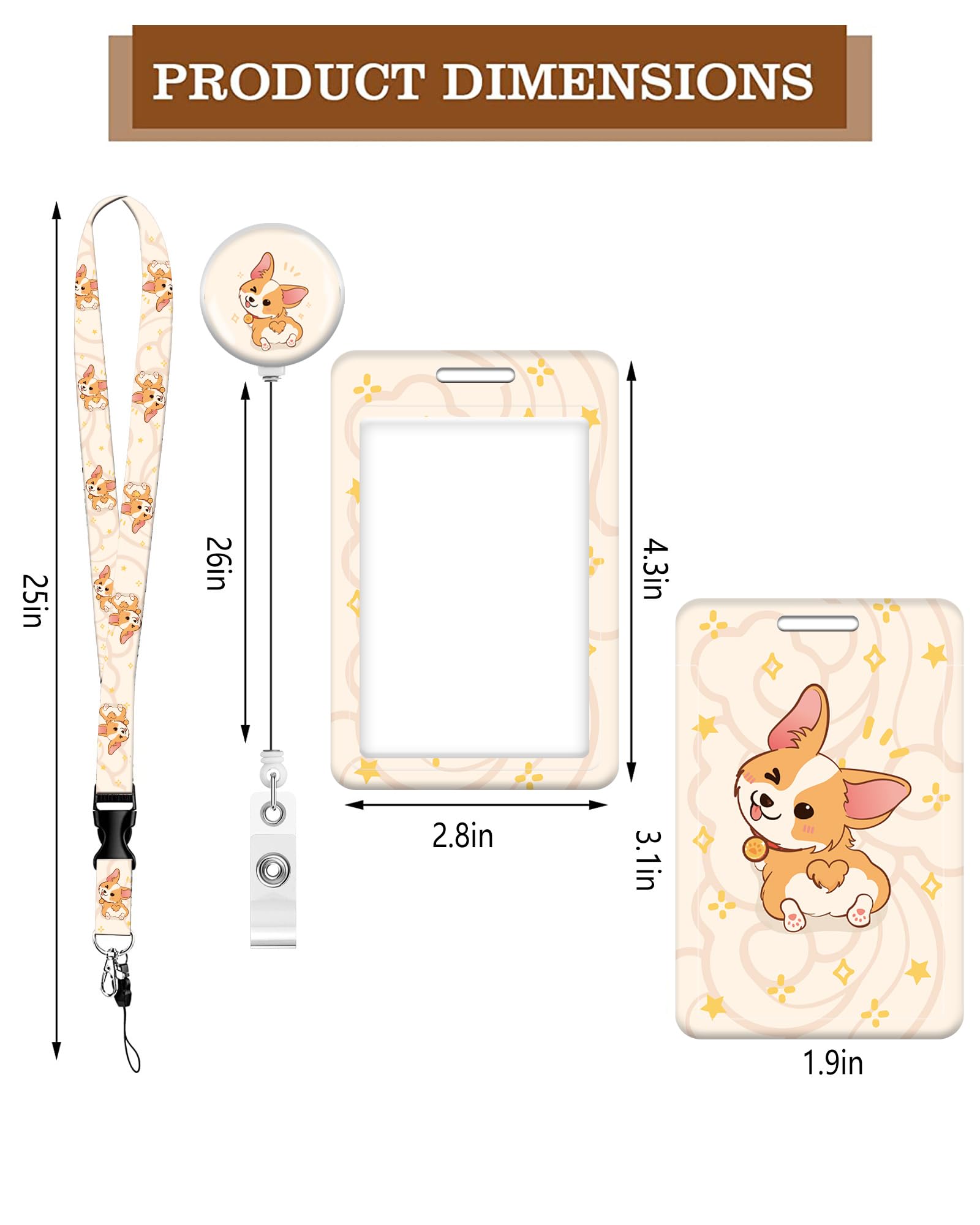 Happy Dog Badge Holder With Retractable Reel - Vertical ID Card Protector With Lanyard & Carabiner