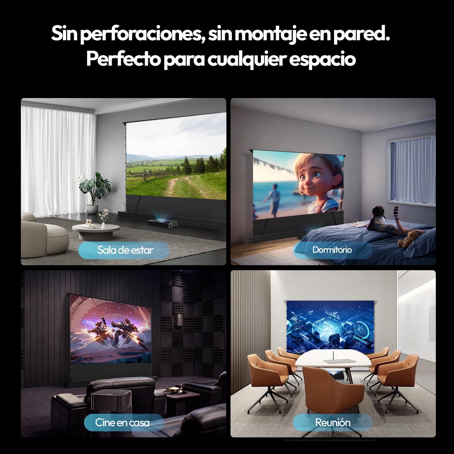 Pantalla de Proyección Motorizada 100 Pulgadas ALR CLR para Proyector de Tiro Ultracorto, Eléctrica de Suelo, 4K/8K UHD, 95% Rechazo de Luz Ambiental, Sin Instalación