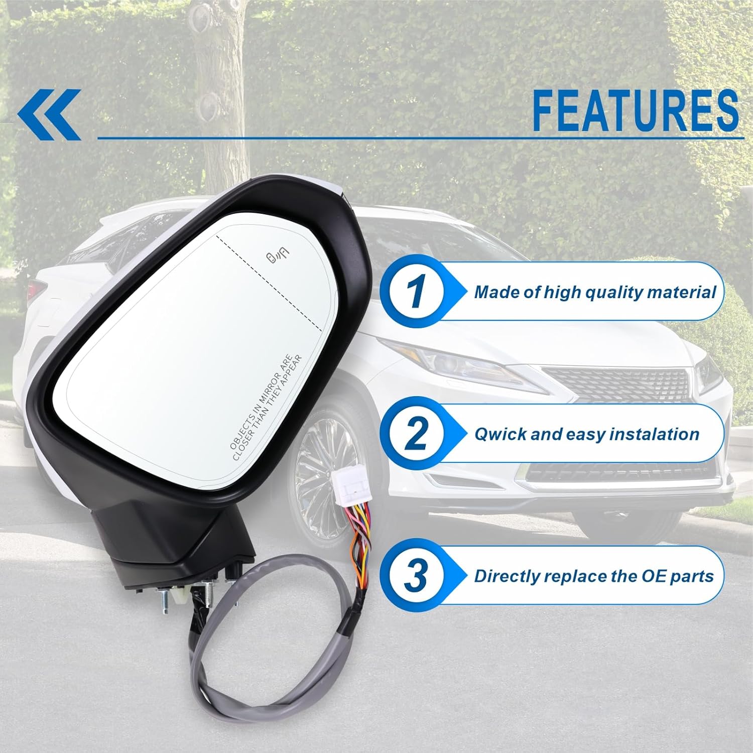 Right Passenger Side Mirror Compatible With 2016-2022 Lexus RX350 RX450h 2018-2022 RX350L RX450hL With Power Folding Heated Blind Spot Turn Signal Mirror Memory White Replace#87910-48881(15Pins)