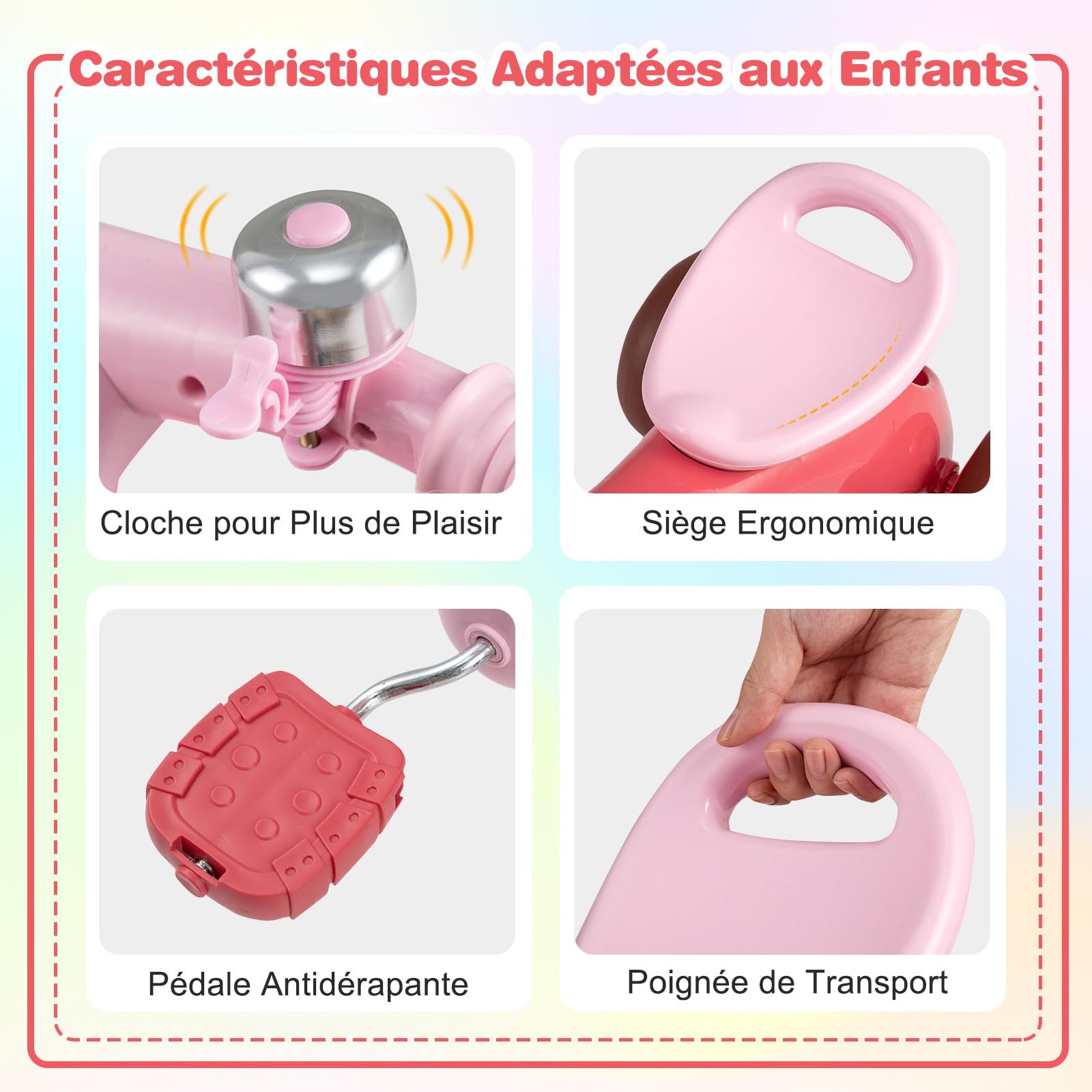 COSTWAY Tricycle Bébé Évolutif avec Sonnette et Guidon et Pédale, Vélo Enfant à 3 Roues en TPE avec 2 Paniers de Rangement, Draisienne pour Garçons Filles de 3-5 Ans, Charge 25kg (Rose)
