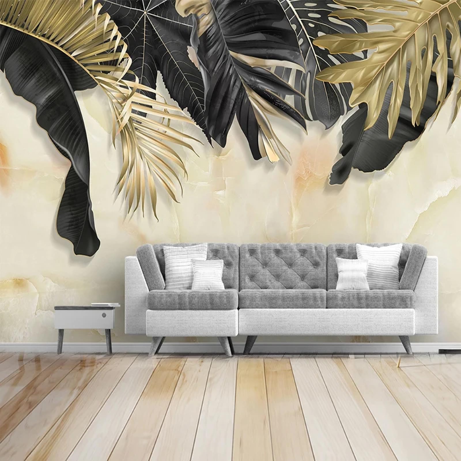 KoKoty 3D Photo Wallpaper Mural Black Gold Leaves Marble style-500 x 320 cm-3D Wallpaper Living Room The Wall for Bedroom Mural