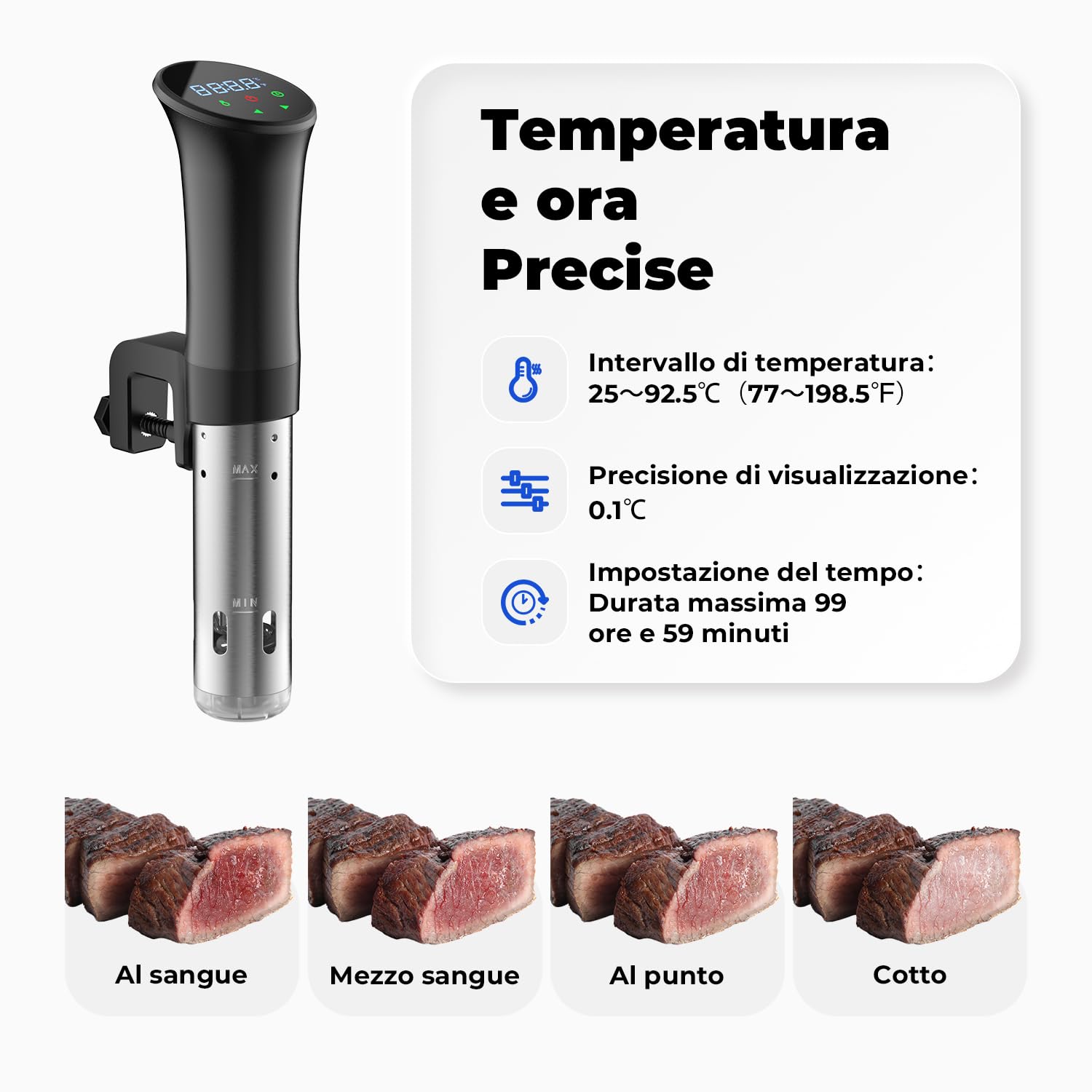 OUSFOT Sous Vide Roner Cucina, 0,1°C Controllo preciso della temperatura, Cottura Bassa Temperatura, Circolazione Dell'acqua 3D Con Ricette, Adatto a una Dieta Sana e Povera di Grassi,Nera