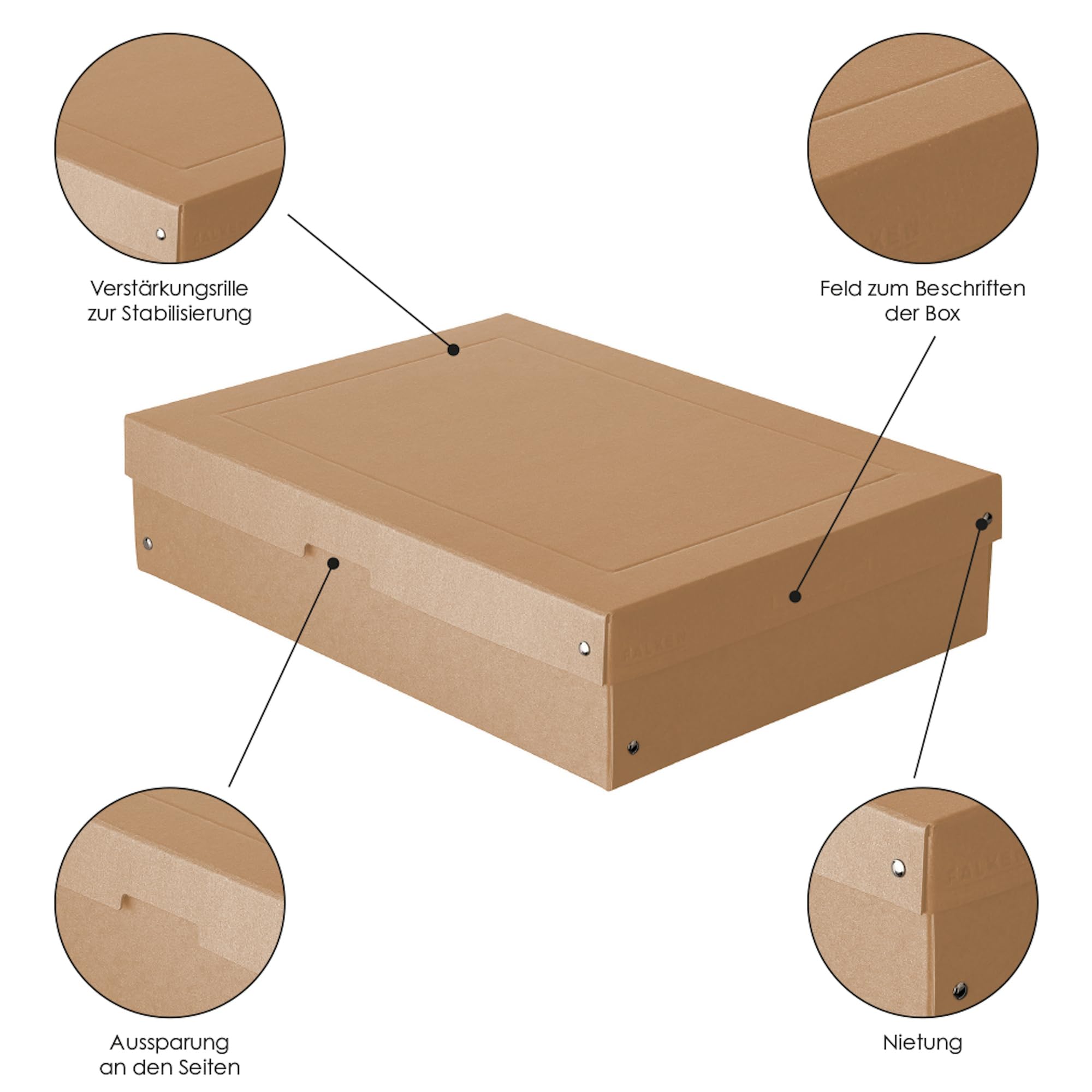 Oryginalne Falken PureBox Nature. Made in Germany. 100 mm wysokości DIN A3. Pudełko do przechowywania z pokrywką ze stabilnego kartonu wegańskie pudełko na prezent, pudełko transportowe pudełko