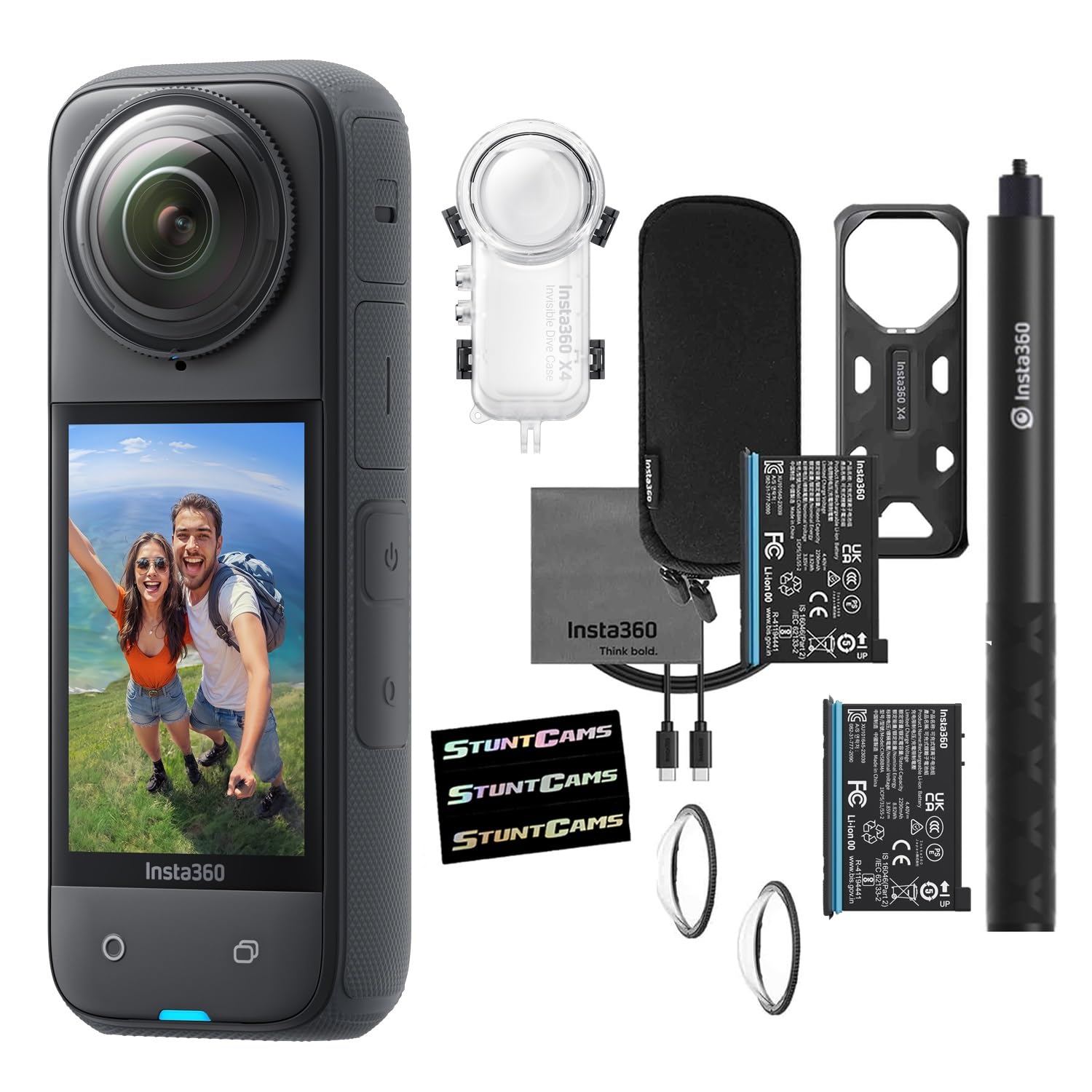 Insta360 X4 - Waterproof 8K 360 Action Helmet Camera with Underwater Invisible Dive Case Kit, Selfie Stick and Extra Battery, 4K Wide-Angle Video, Lens Guards, Sports, Content, Travel, Outdoor